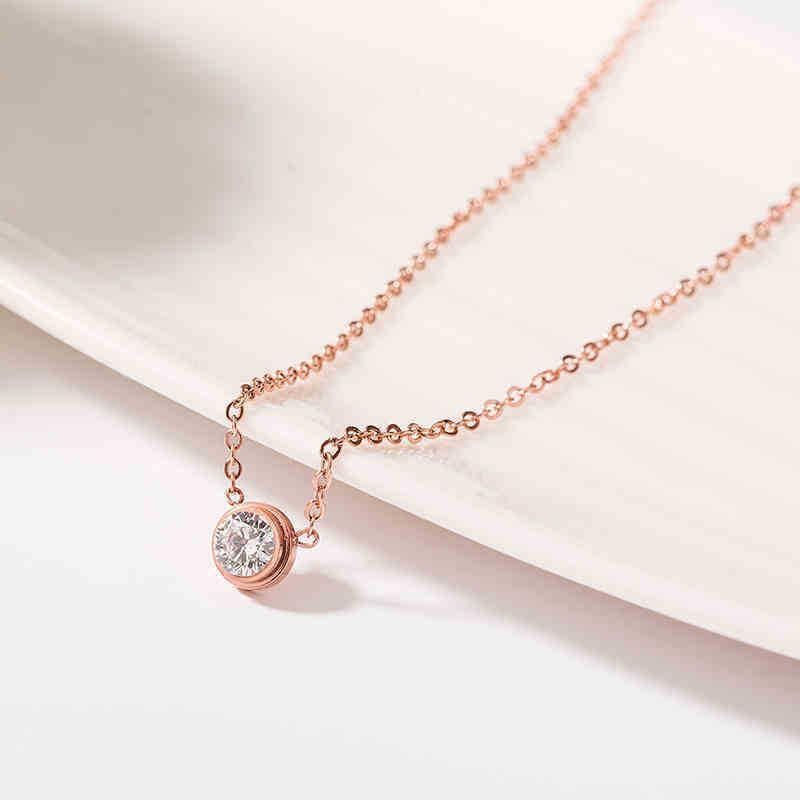 Single diamond bubble necklace female 18K rose gold pendant collarbone chain light luxury ins simple temperament senior sense of colorfastness