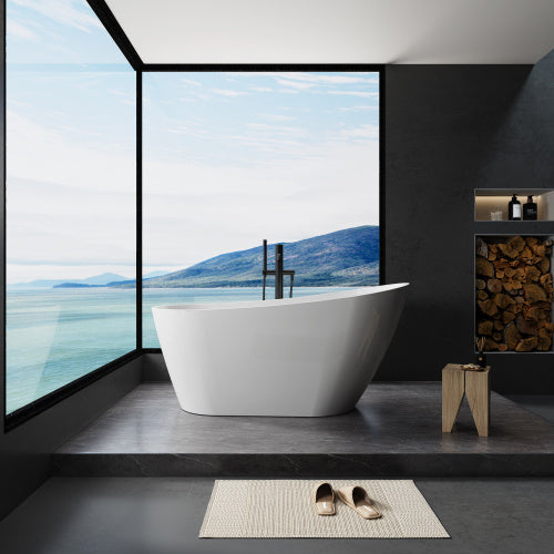 Acrylic Freestanding Bathtub with Bottom Anti-Slip Feature - Contemporary Soaking Tub with Brushed Nickel Overflow and Drain, High-Gloss White Finish, cUPC Certified - 59*30.75 23A14-60