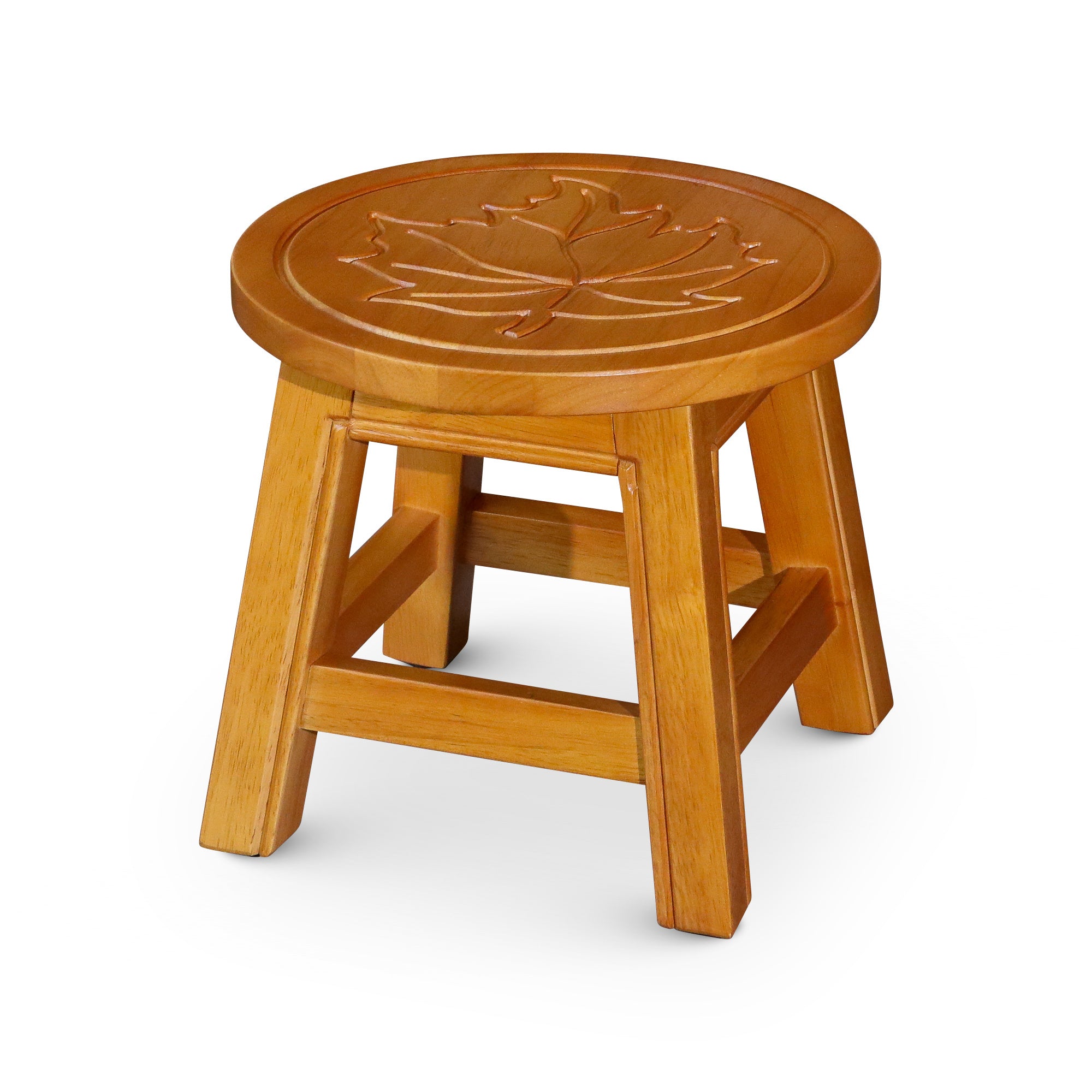 Carved Wooden Step Stool, Maple Leaf, Natural