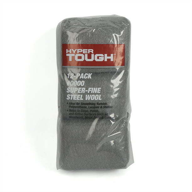 HyperTough Super Fine Steel Wool Pads, 12 Pack