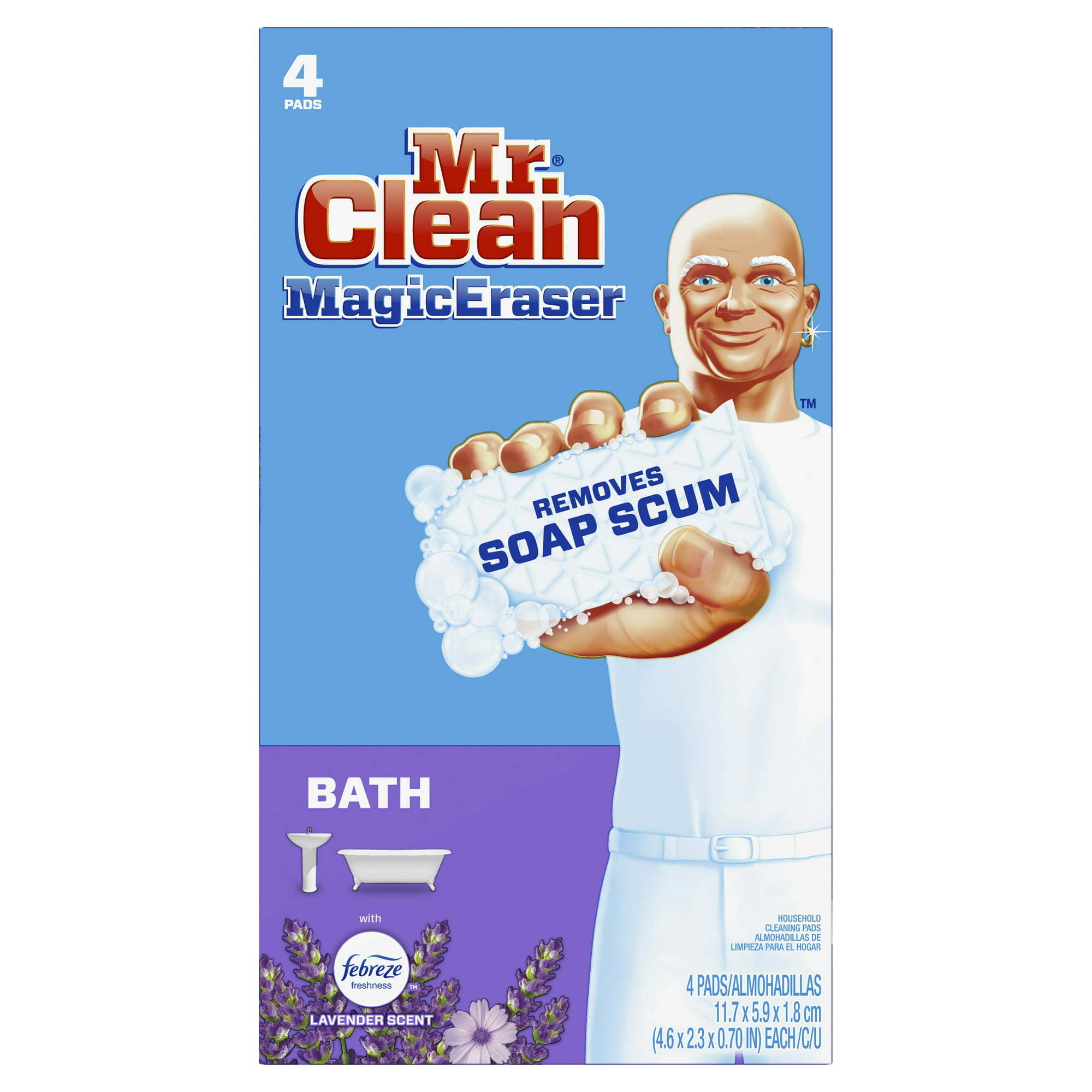 Mr. Clean Magic Eraser Bath Cleaning Pads with Durafoam, Lavender, 4 Ct