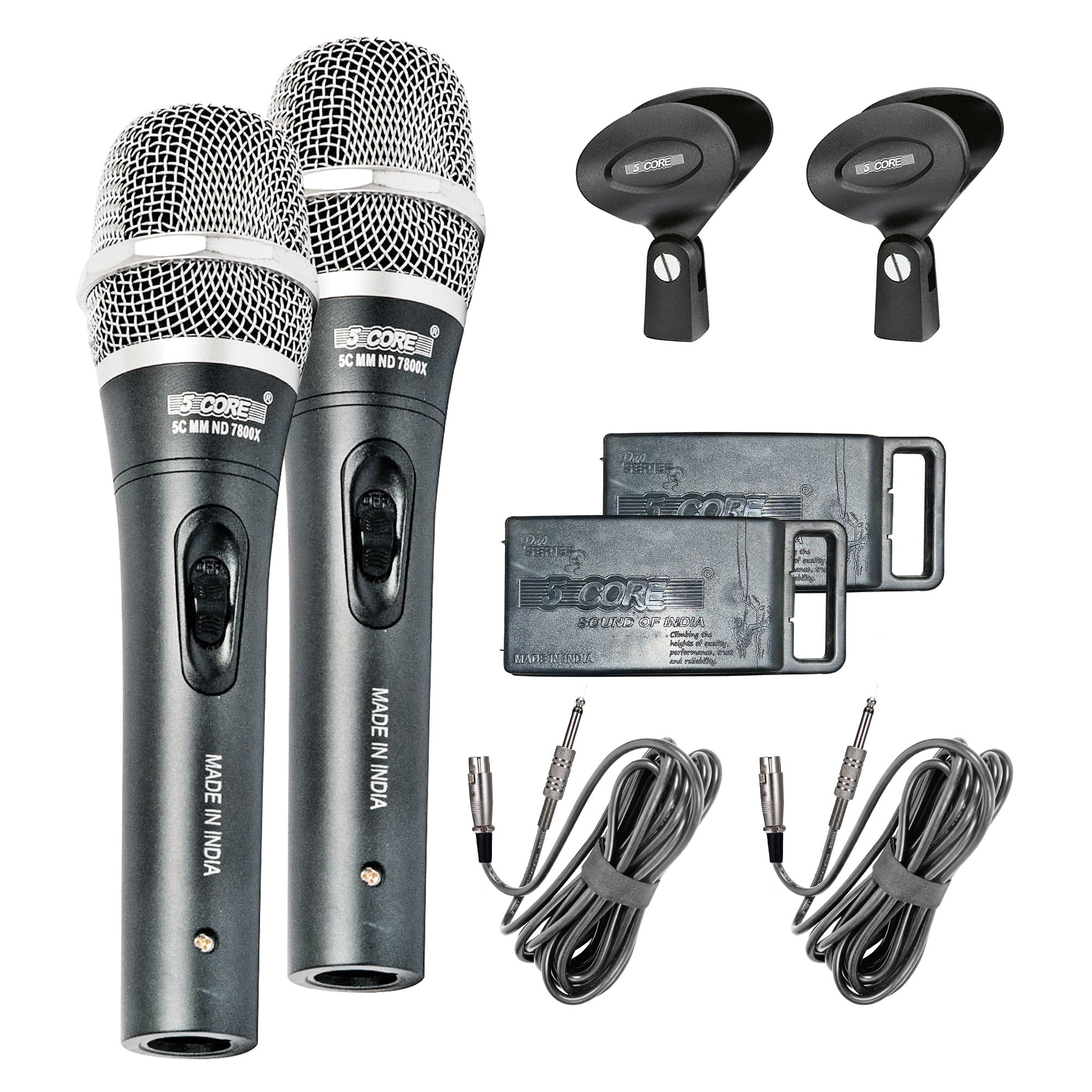 5 Core Professional Dynamic Unidirectional Vocal Microphone with Steel Mesh Grille, Neodymium Cardioid Pickup, XLR Connectivity, 16ft Detachable Cable, Mic Clip, and Case- ND-7800X