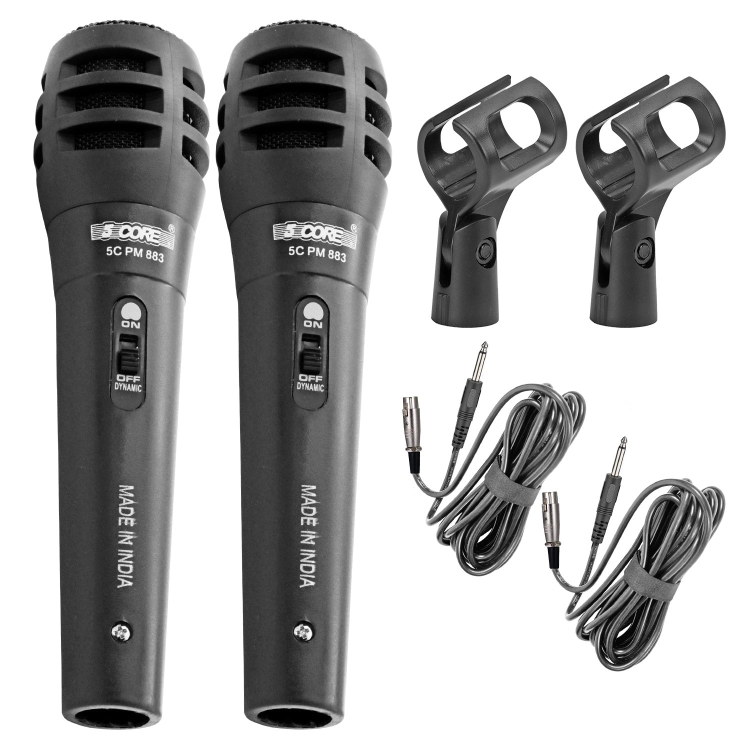 5 Core Microphone Wired Dynamic Vocal Handheld Karaoke Mic Cardioid Unidirectional Microfono with On & Off Switch Includes XLR Audio Cable Mic Holder PM-883