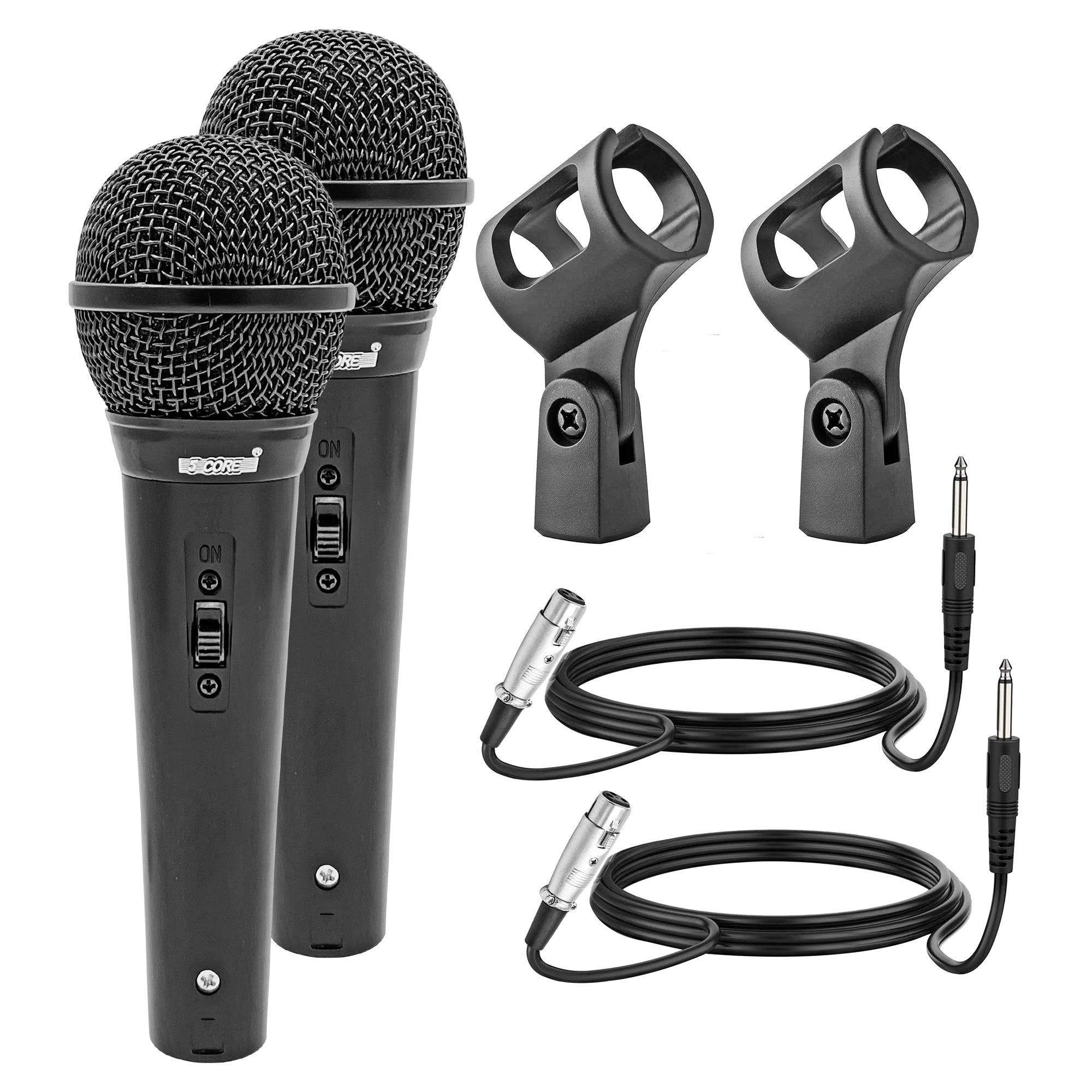 5 Core Microphone Wired Vocal Dynamic Cardioid Handheld Unidirectional Mic with 16ft Detachable XLR Cable to ¼ inch Audio Jack and On/Off Switch for Karaoke Singing Pair - PM 101 Black