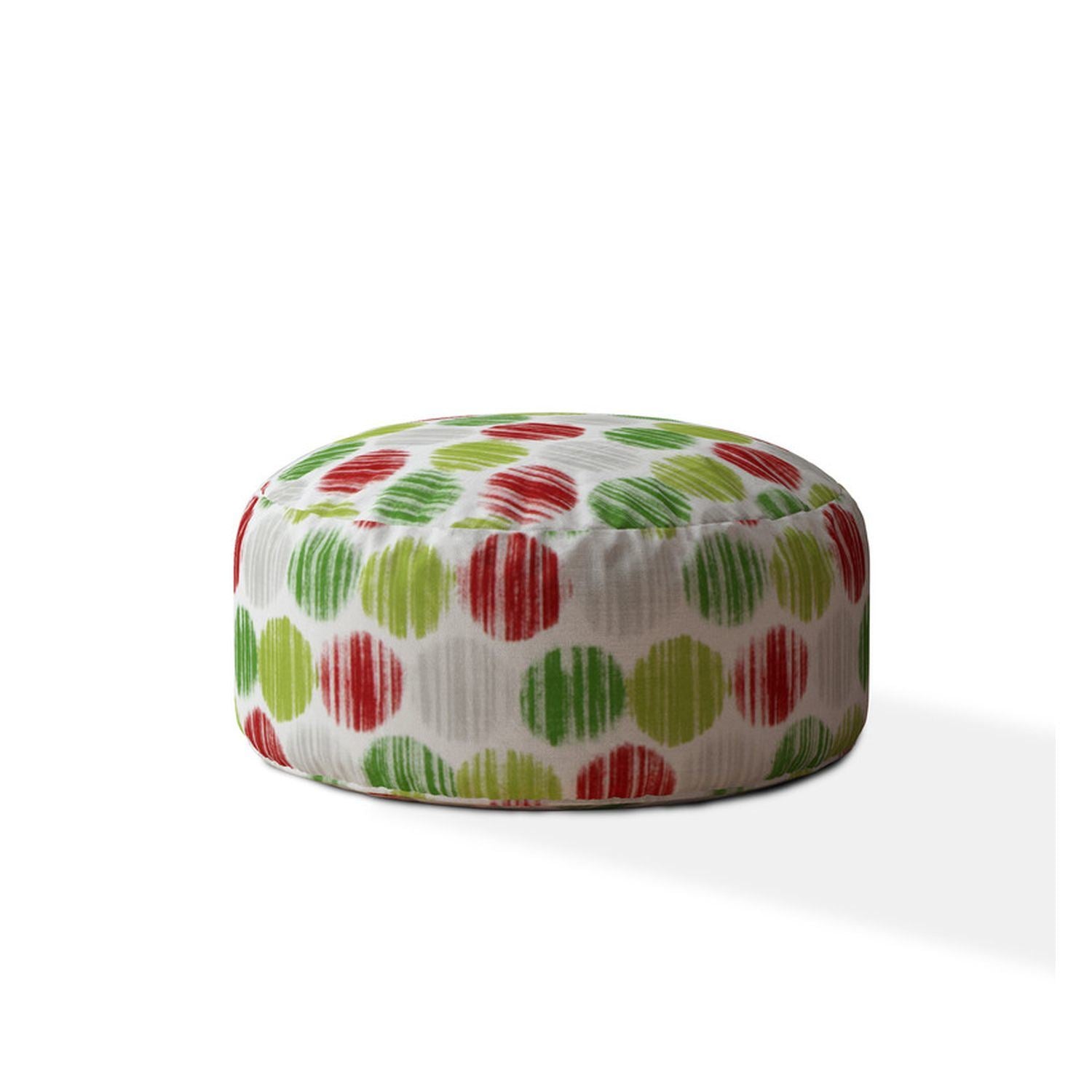 Indoor BERNARD Green Round Zipper Pouf - Stuffed - Extra Beads Included! - 24in dia x 20in tall