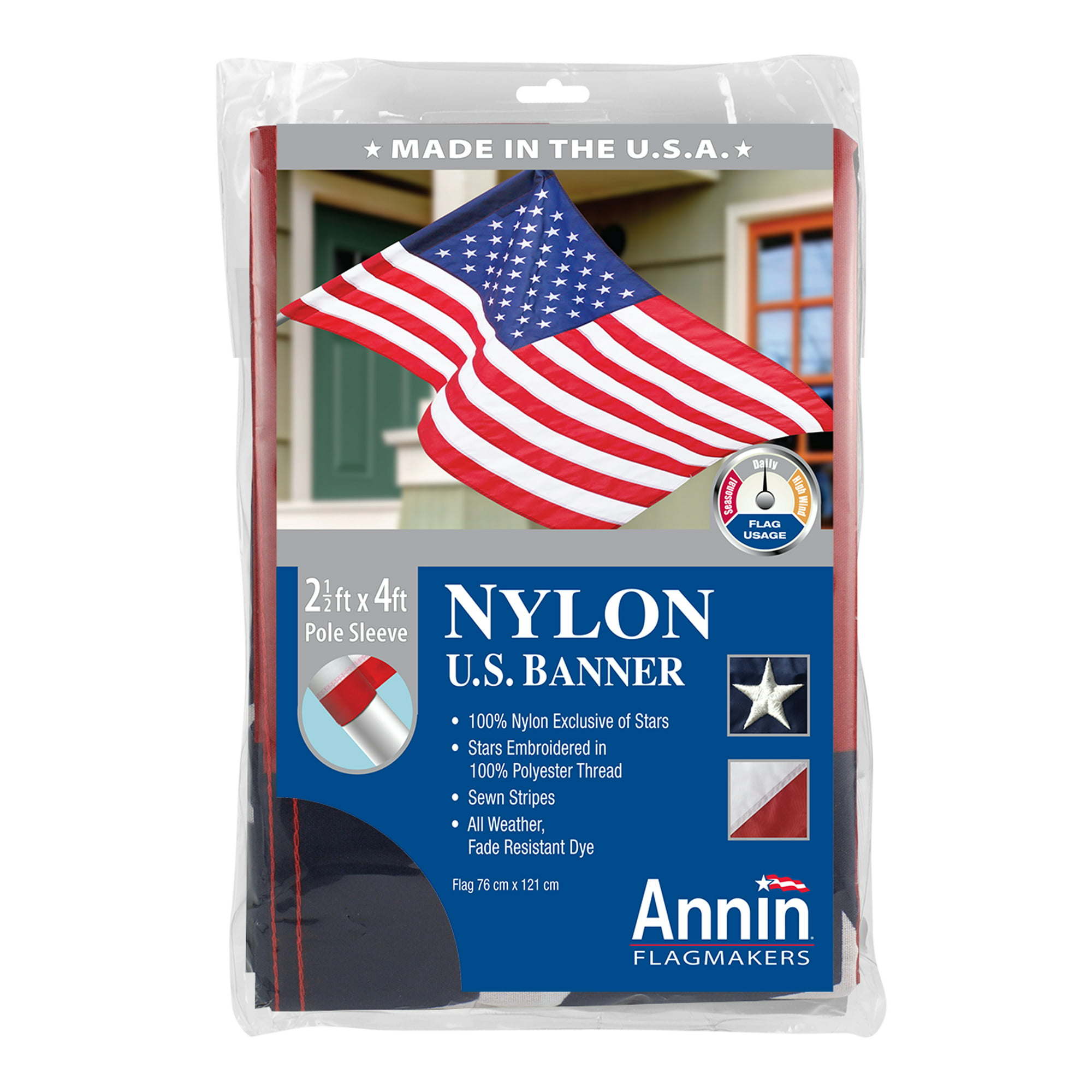 American Nylon Banner Style Sleeve Flag by Annin, 30" x 48"