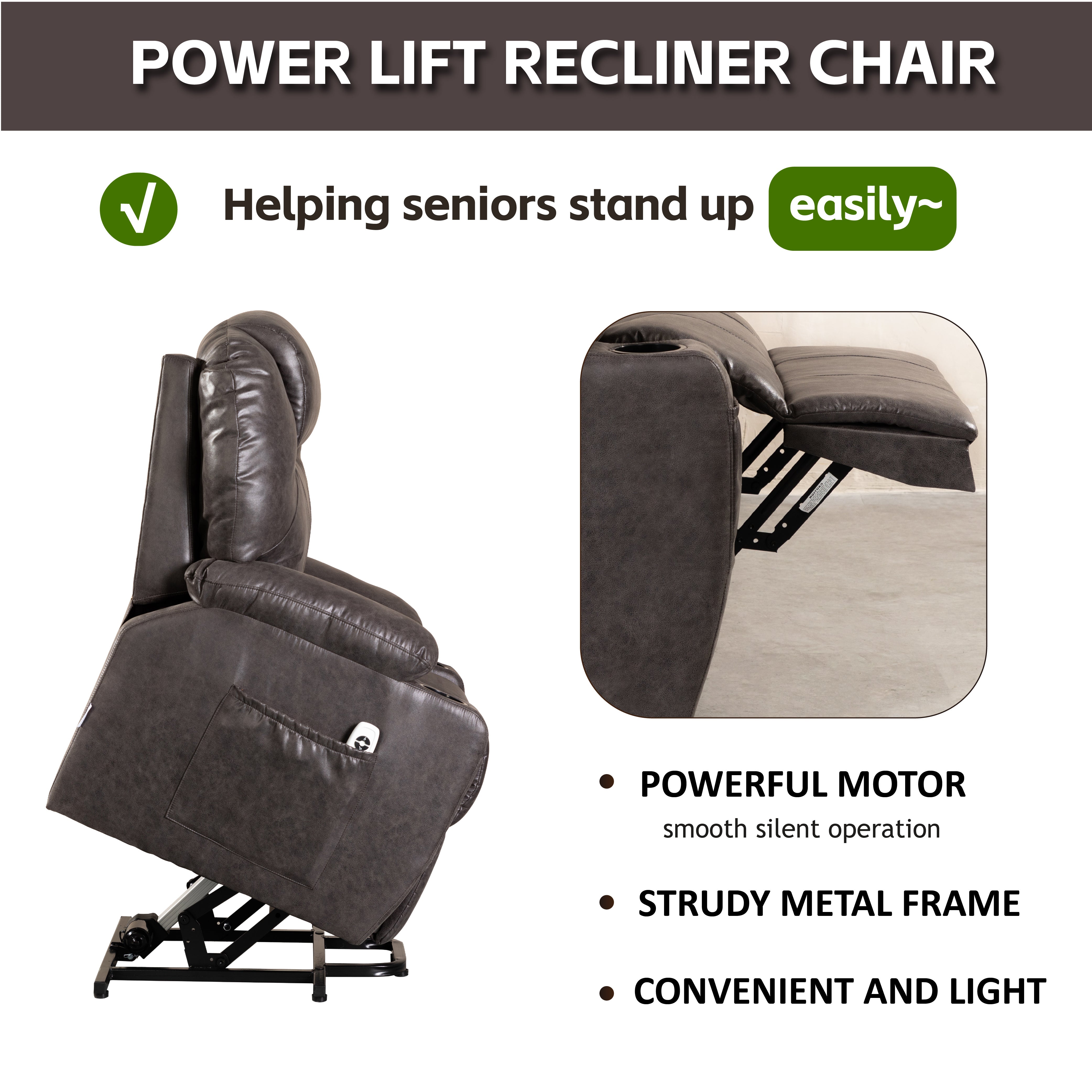 Lehboson Lift Chair Recliners, Electric Power Recliner Chair Sofa for Elderly Black Massage and Heat