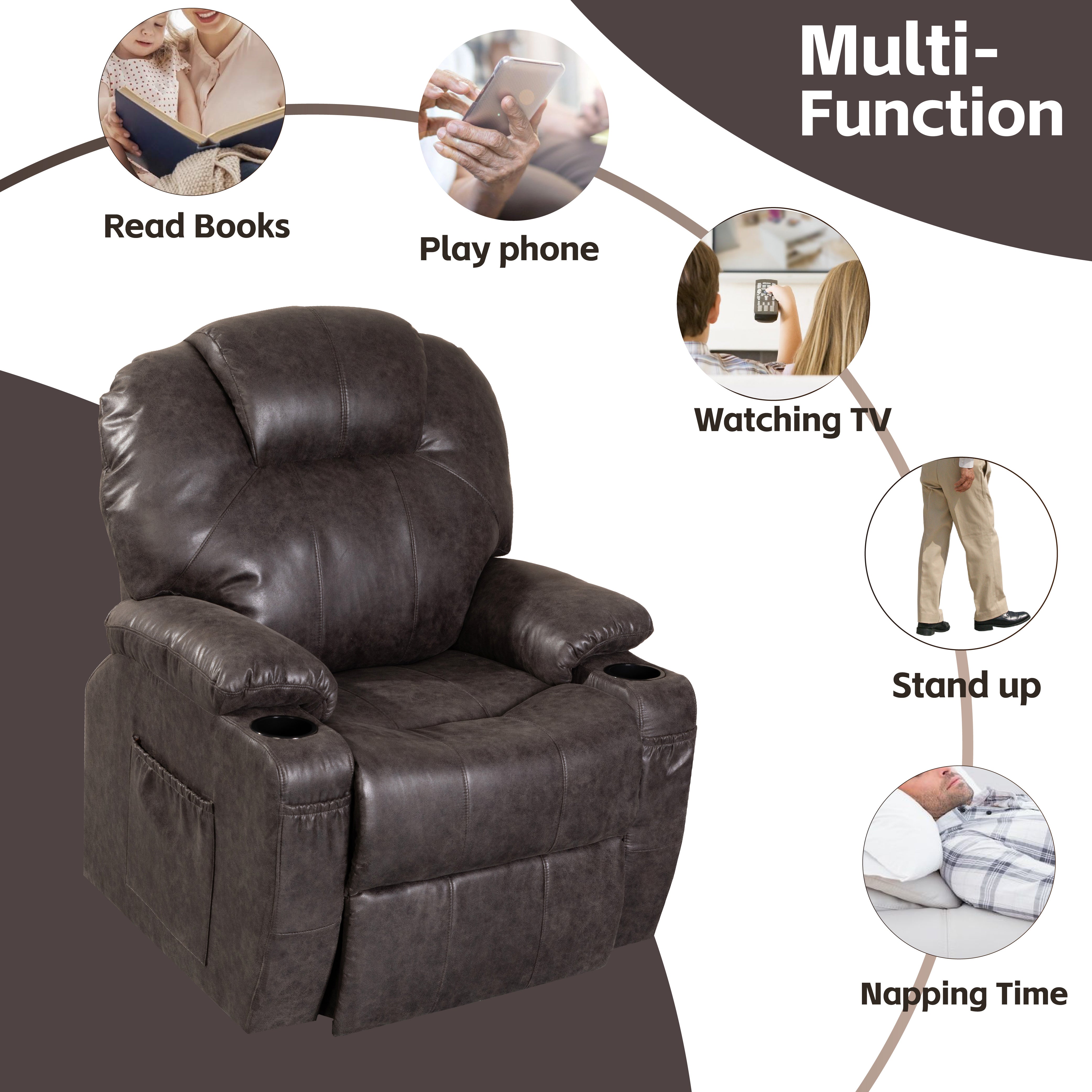 Lehboson Lift Chair Recliners, Electric Power Recliner Chair Sofa for Elderly Black Massage and Heat