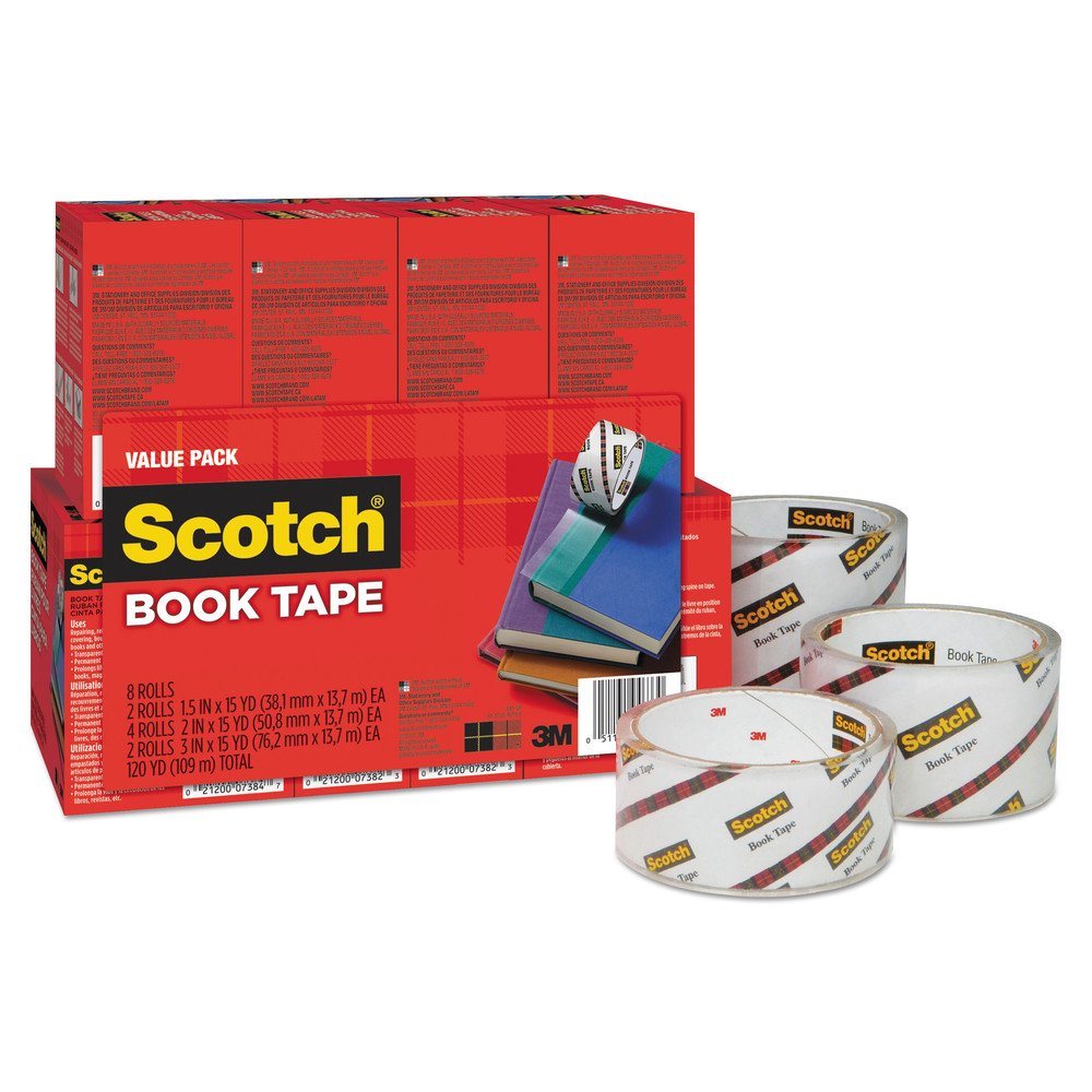 Scotch 845-VP 3 in. Core 1.5 in. x 15 Yards/ 2 in. x 15 Yards/ 3 in. x 15 Yards Book Tape Value Pack - Clear (3/Pack)