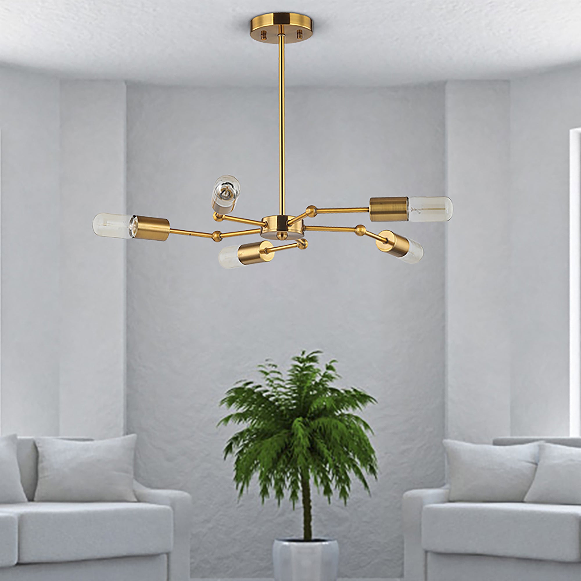 Yuyor 5-light Brass Single Tier Chandelier Elbowed Rods