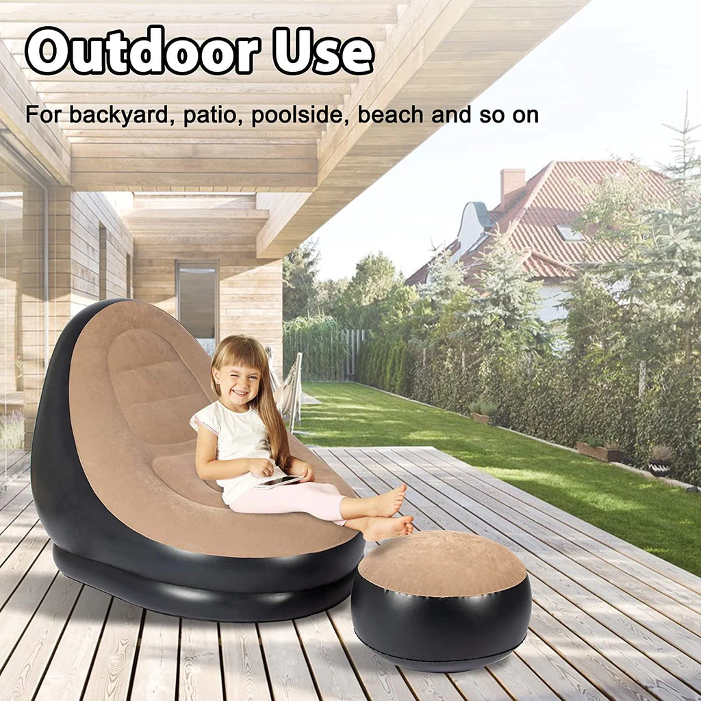 Inflatable Lounge Chair with Ottoman Blow Up Lazy Sofa Set, Indoor & Outdoor