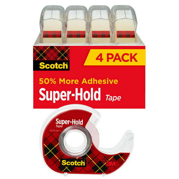 Scotch Super-Hold Tape, 50% More Adhesive Clear, 3/4" x 650", 4 Dispensers