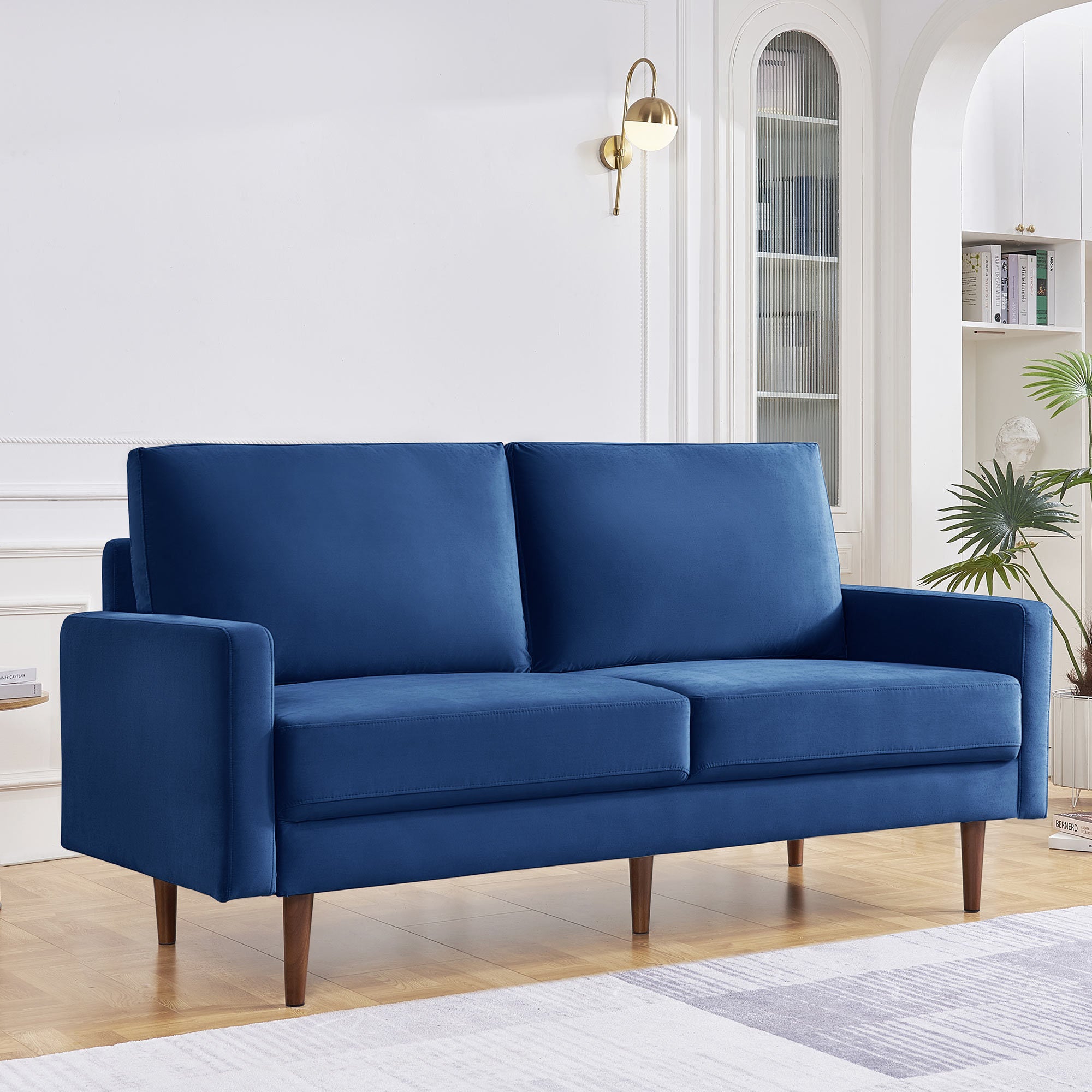 69' Modern Decor Upholstered Sofa Furniture, Wide Velvet Fabric Loveseat Couch, Solid Wooden Frame with Padded Cushion - Blue