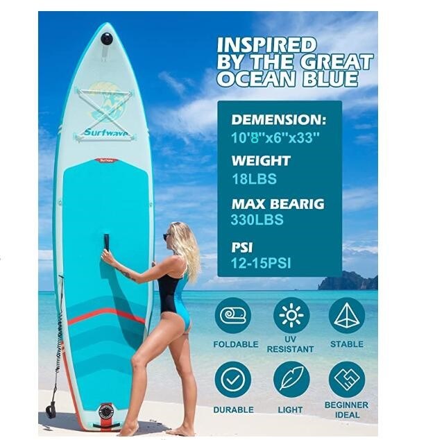 Inflatable Stand Up Paddle Boards 10'8''*33"*6" With Premium SUP Accessories & Backpack, Leash, Paddle, Hand Pump,Wide Stance, Non-Slip Comfort Deck f