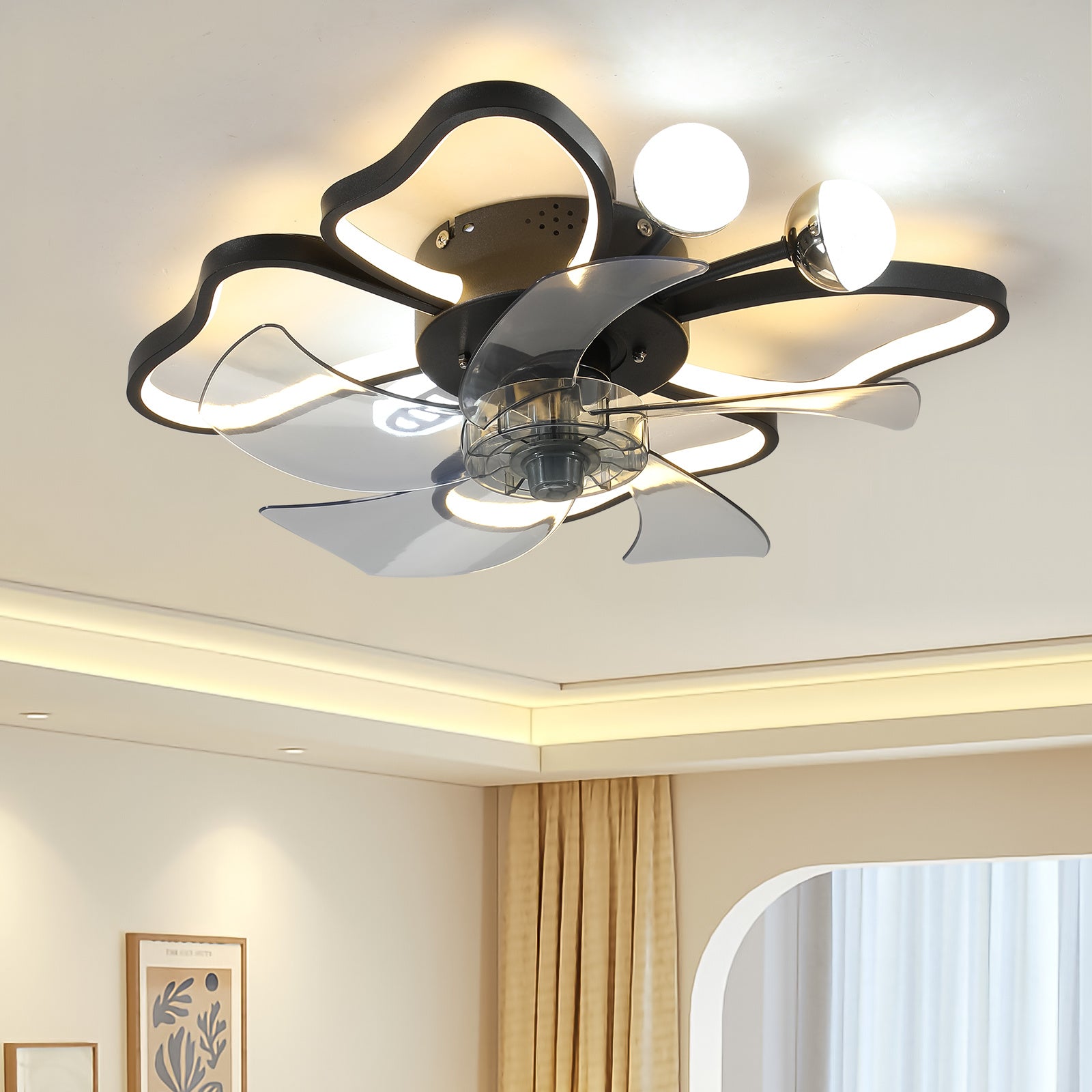 19.7 Inch Light Ceiling Fan with Lights Remote Control with Modern Butterfly Design Styling, Black, Fan for Bedroom, Living Room, Timing Function, Noi