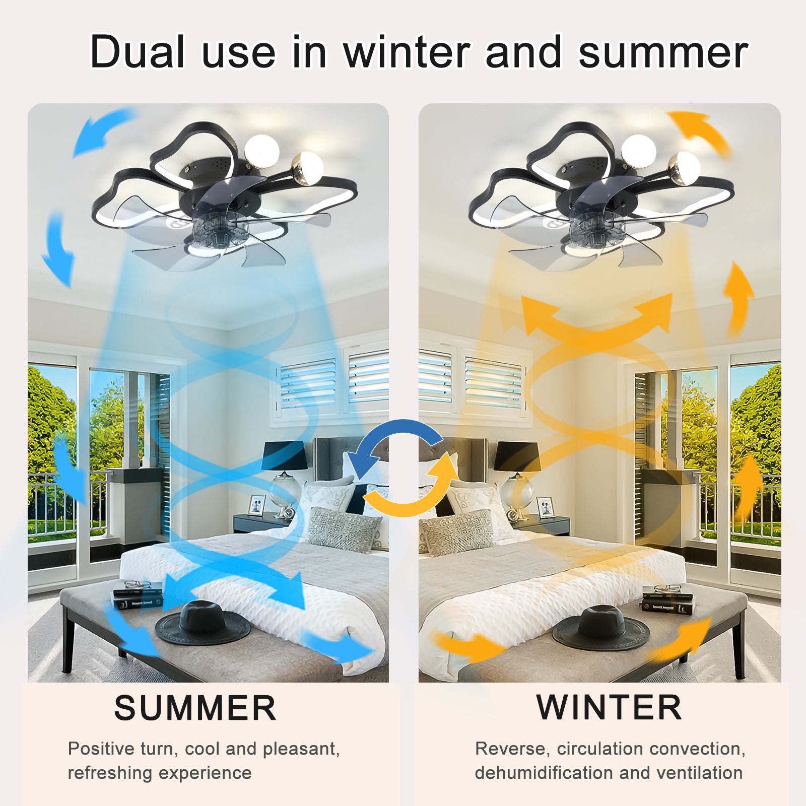 19.7 Inch Light Ceiling Fan with Lights Remote Control with Modern Butterfly Design Styling, Black, Fan for Bedroom, Living Room, Timing Function, Noi