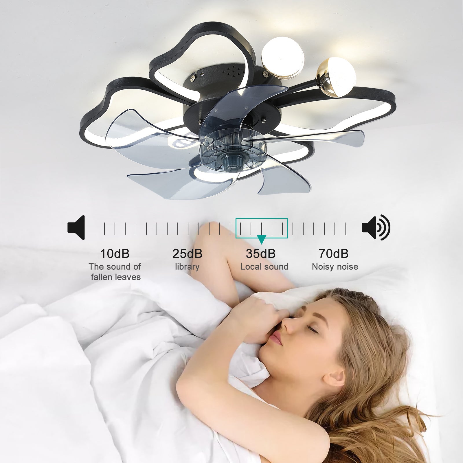 19.7 Inch Light Ceiling Fan with Lights Remote Control with Modern Butterfly Design Styling, Black, Fan for Bedroom, Living Room, Timing Function, Noi