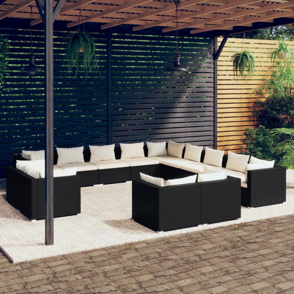 13 Piece Garden Lounge Set with Cushions Black Poly Rattan