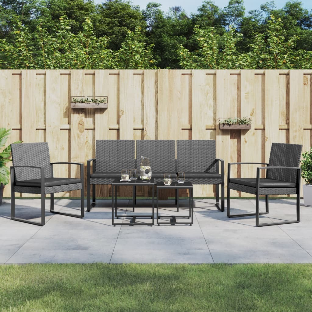 5 piece Patio Dining Set with Cushions Dark Gray PP Rattan