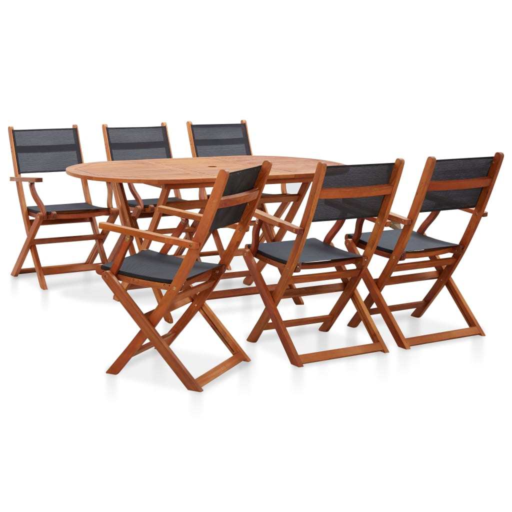 7 Piece Patio Dining Set Solid Eucalyptus Wood and Textilene