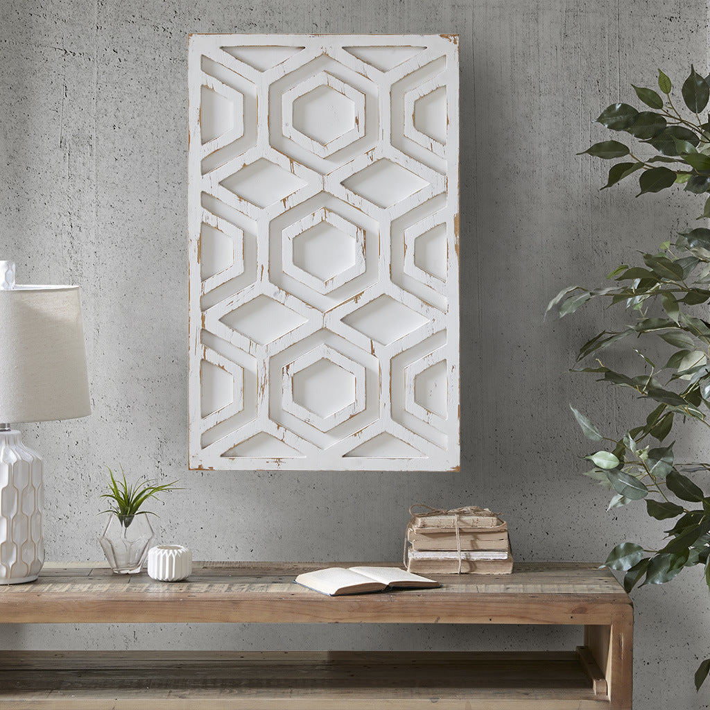 Ivory Geometric Carved Wood Wall Decor