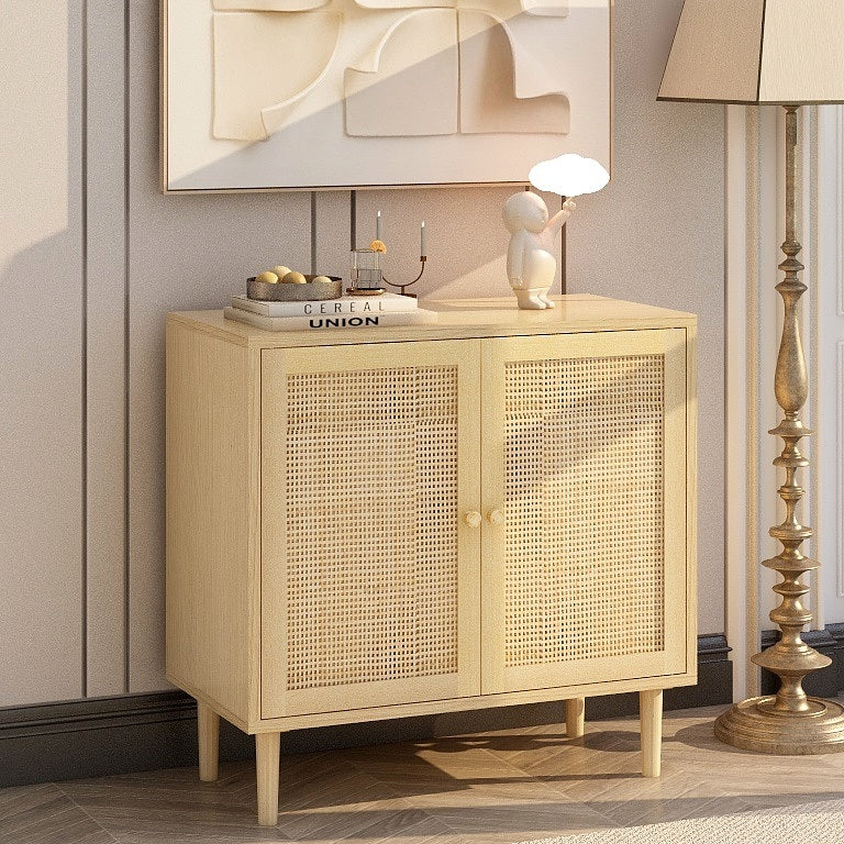 Rattan Storage Cabinet: Accent Cabinet with Doors, Buffet Cabinet with Storage for Living Room, Hallway, Bedroom