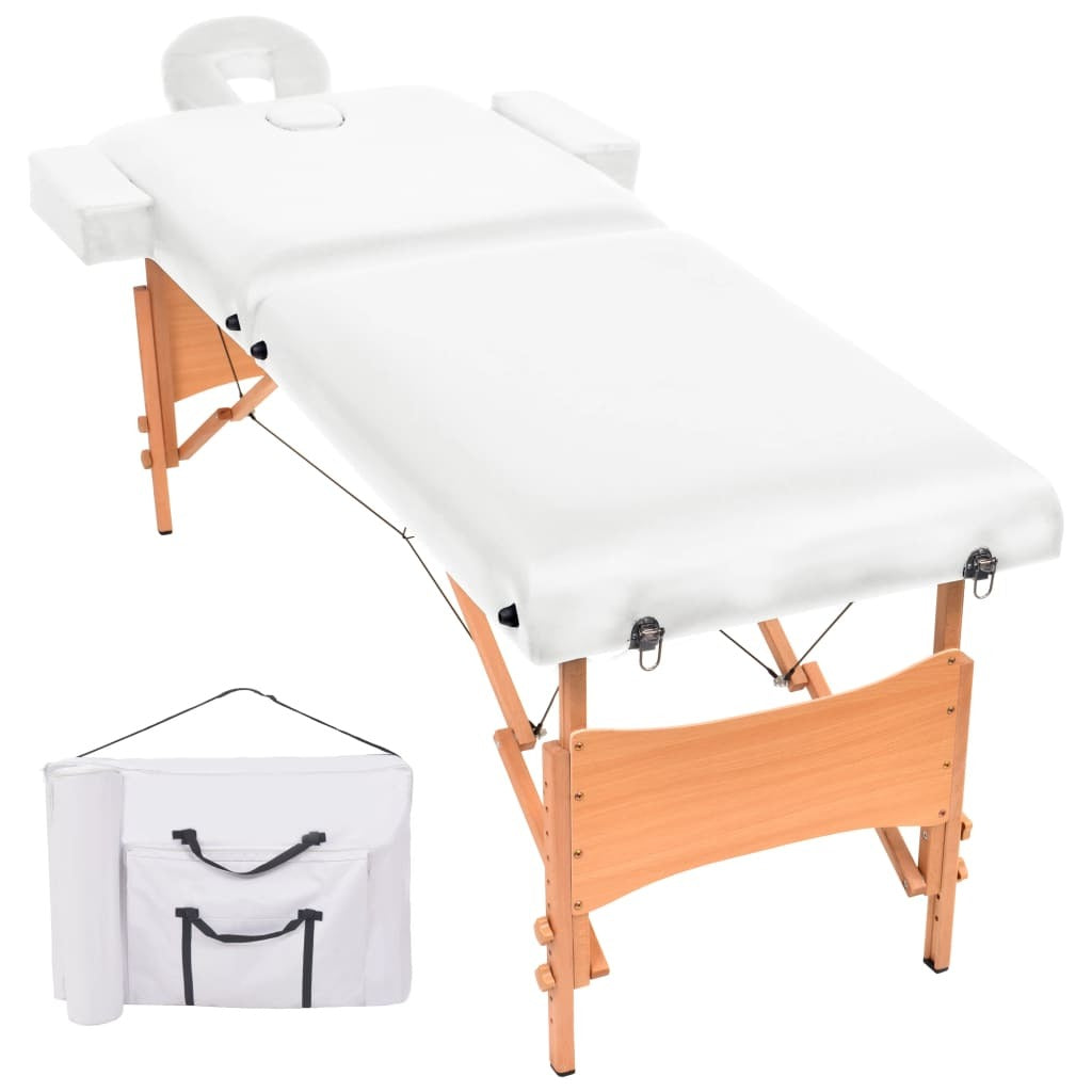 2-Zone Folding Massage Table 3.9" Thick White