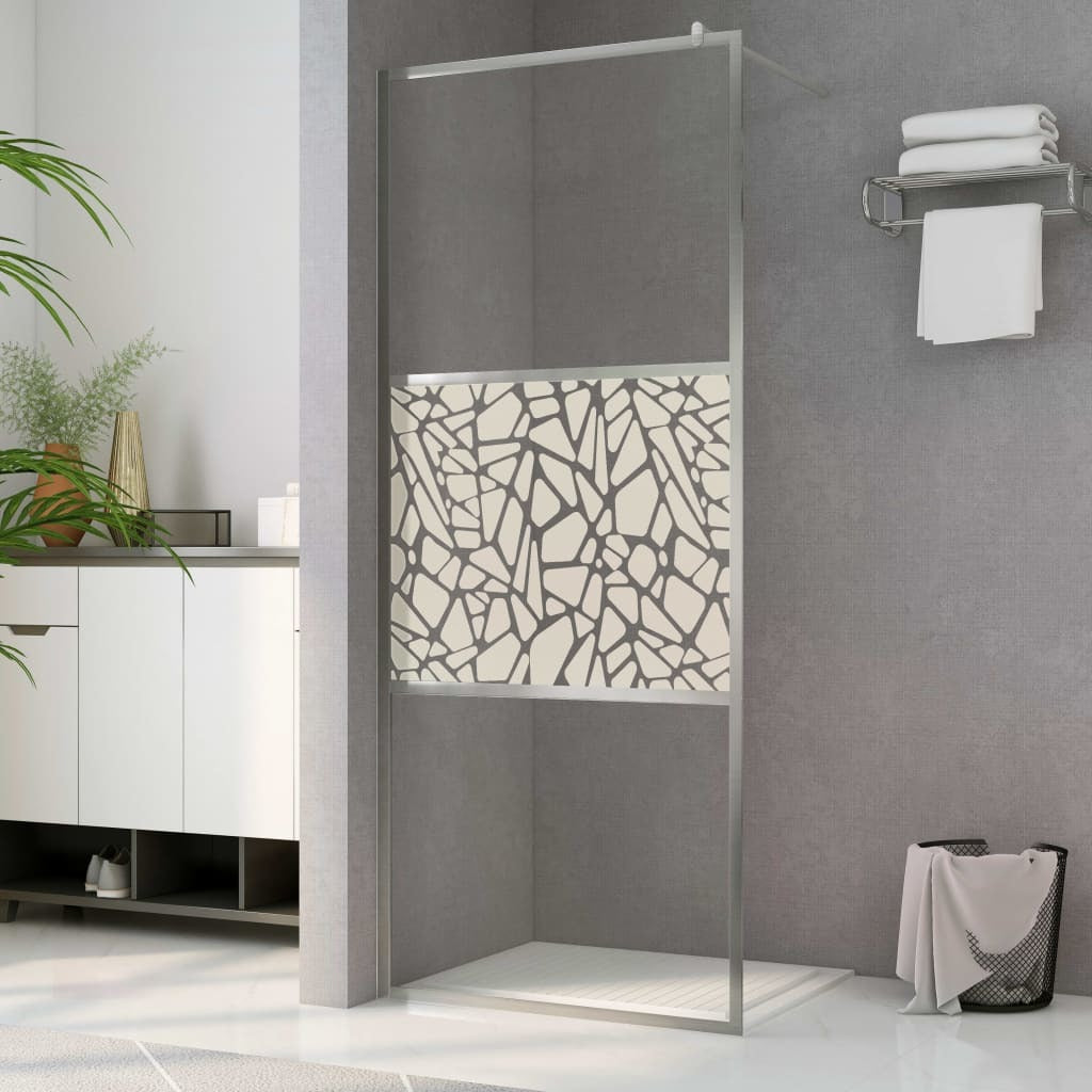 Walk-in Shower Wall ESG Glass with Stone Design 35.4"x76.8"