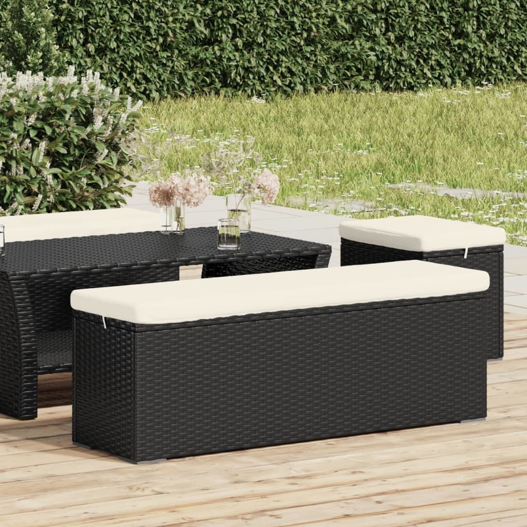 Ottoman Bench with Cushion Black 43.3"x11.8"x15.7" Poly Rattan