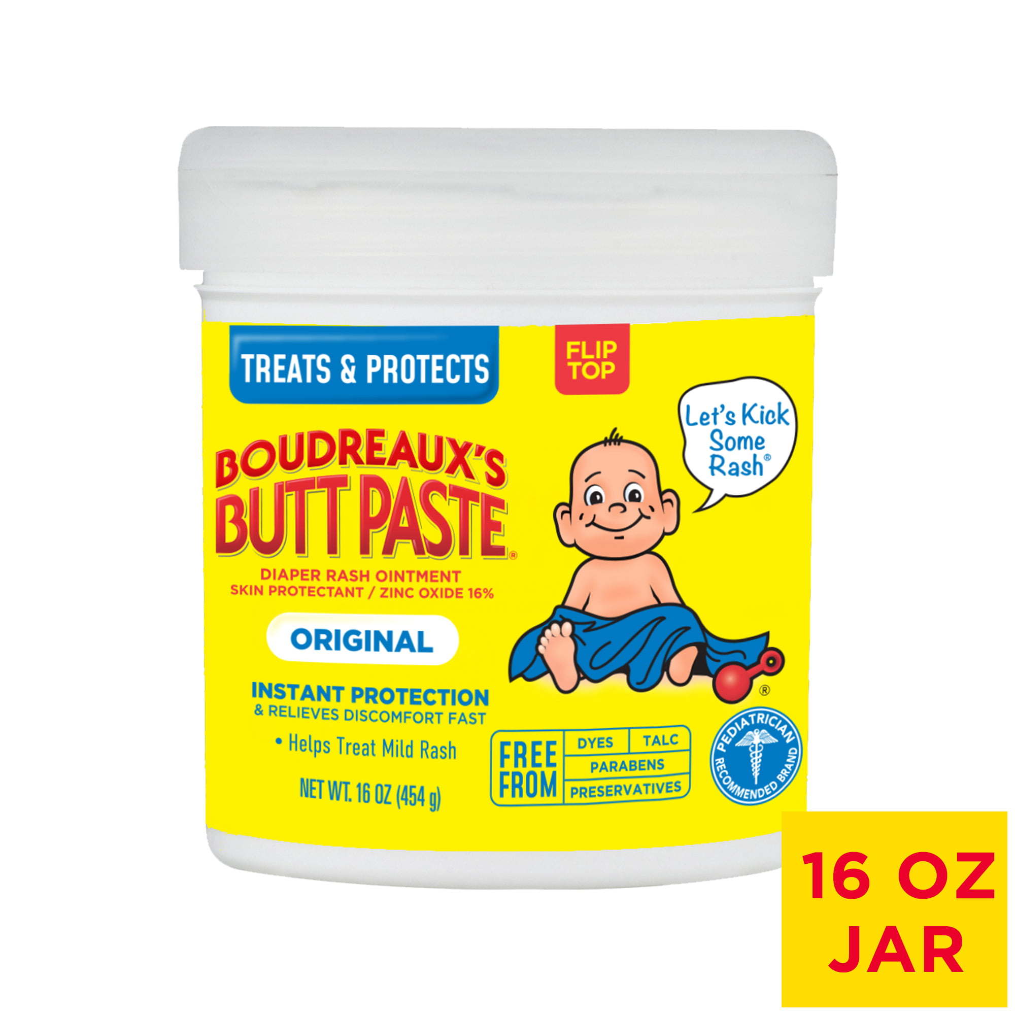 Boudreaux's Butt Paste Original Diaper Rash Cream, Ointment for Baby, 16 oz Flip-Top Jar