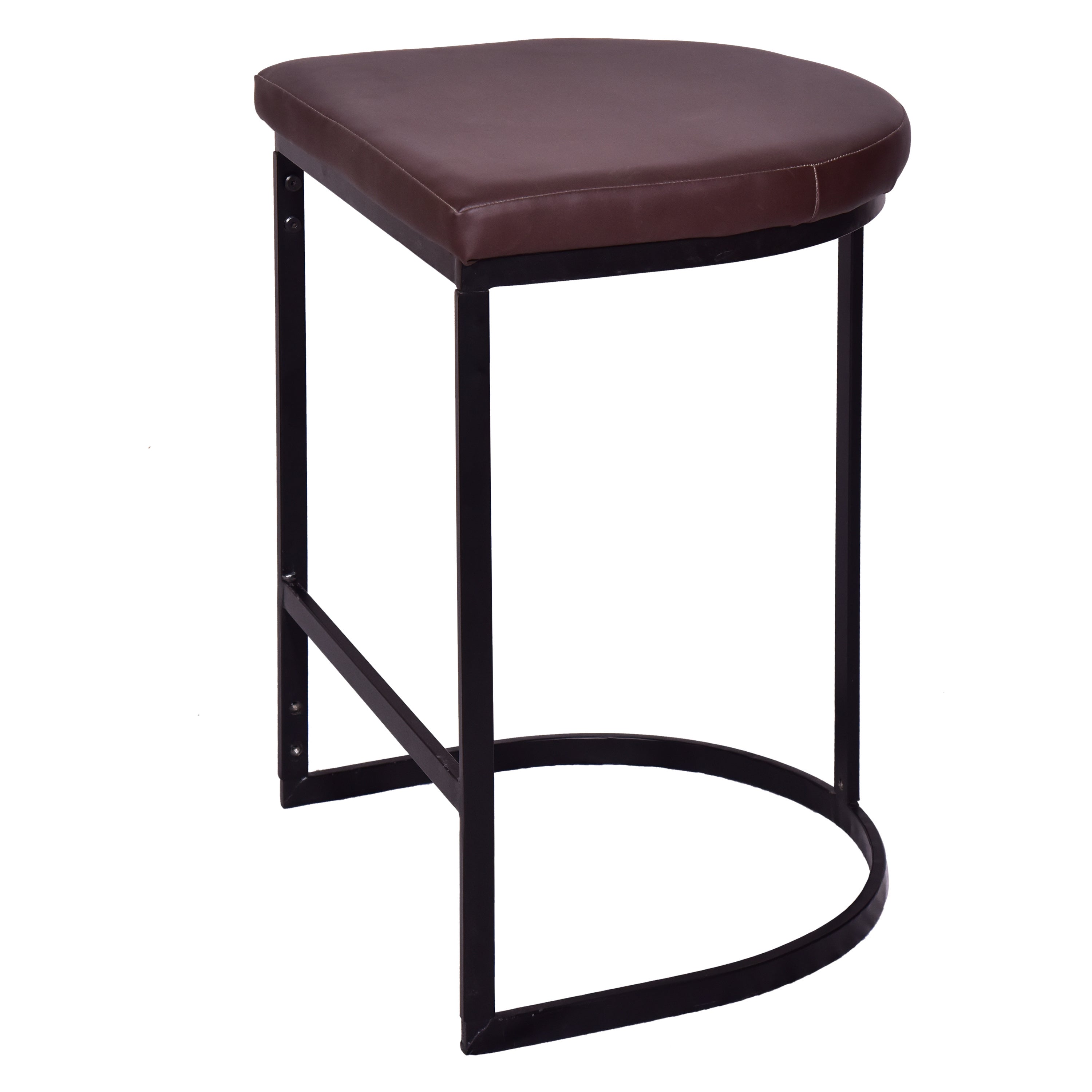 26 Inch Counter Height Stool with Vegan Faux Leather Upholstery, Black Iron Frame, Dark Brown