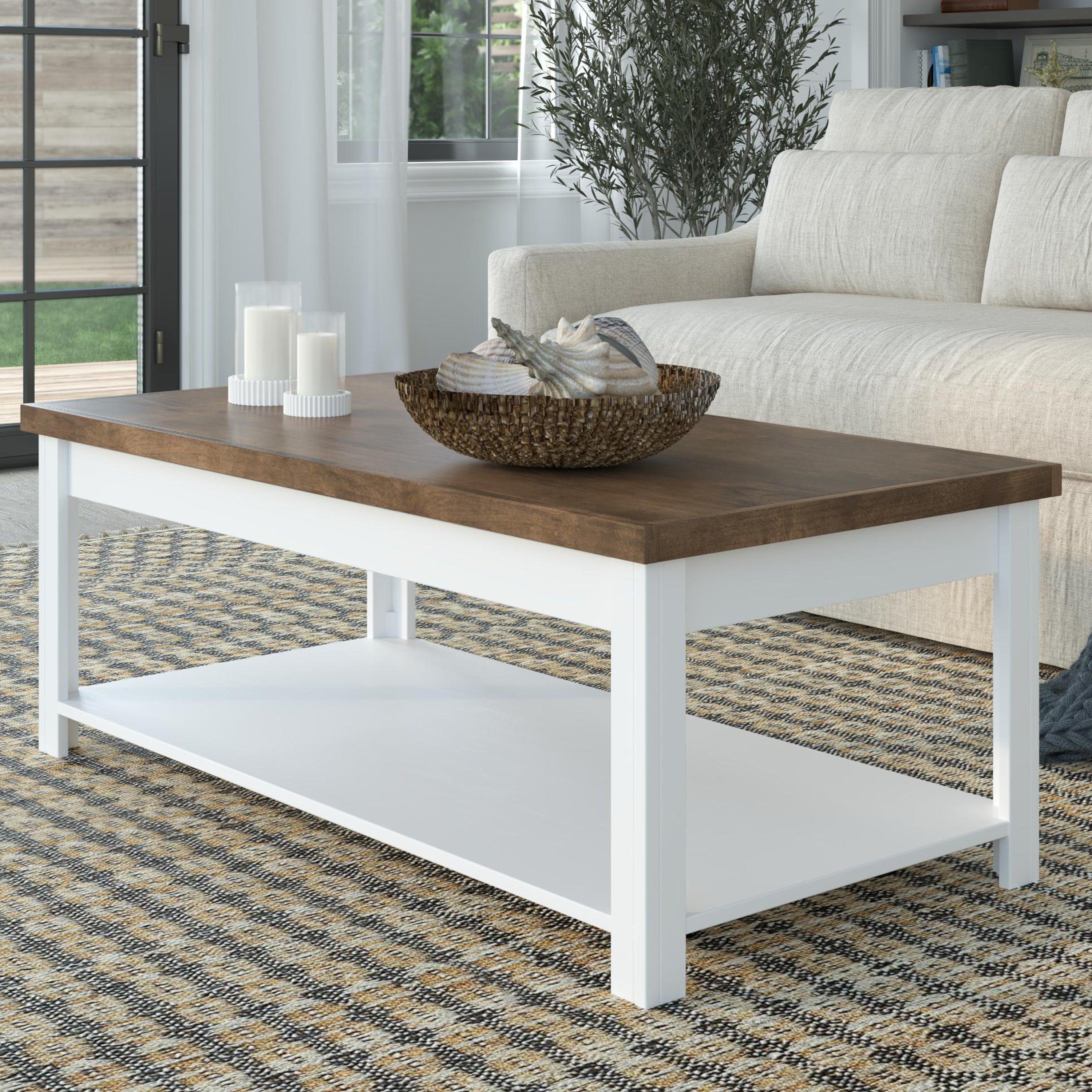 Bridgevine Home Hampton 48 inch Hampton Coffee Table, No Assembly Required, Jasmine Whitewash and Barnwood Finish