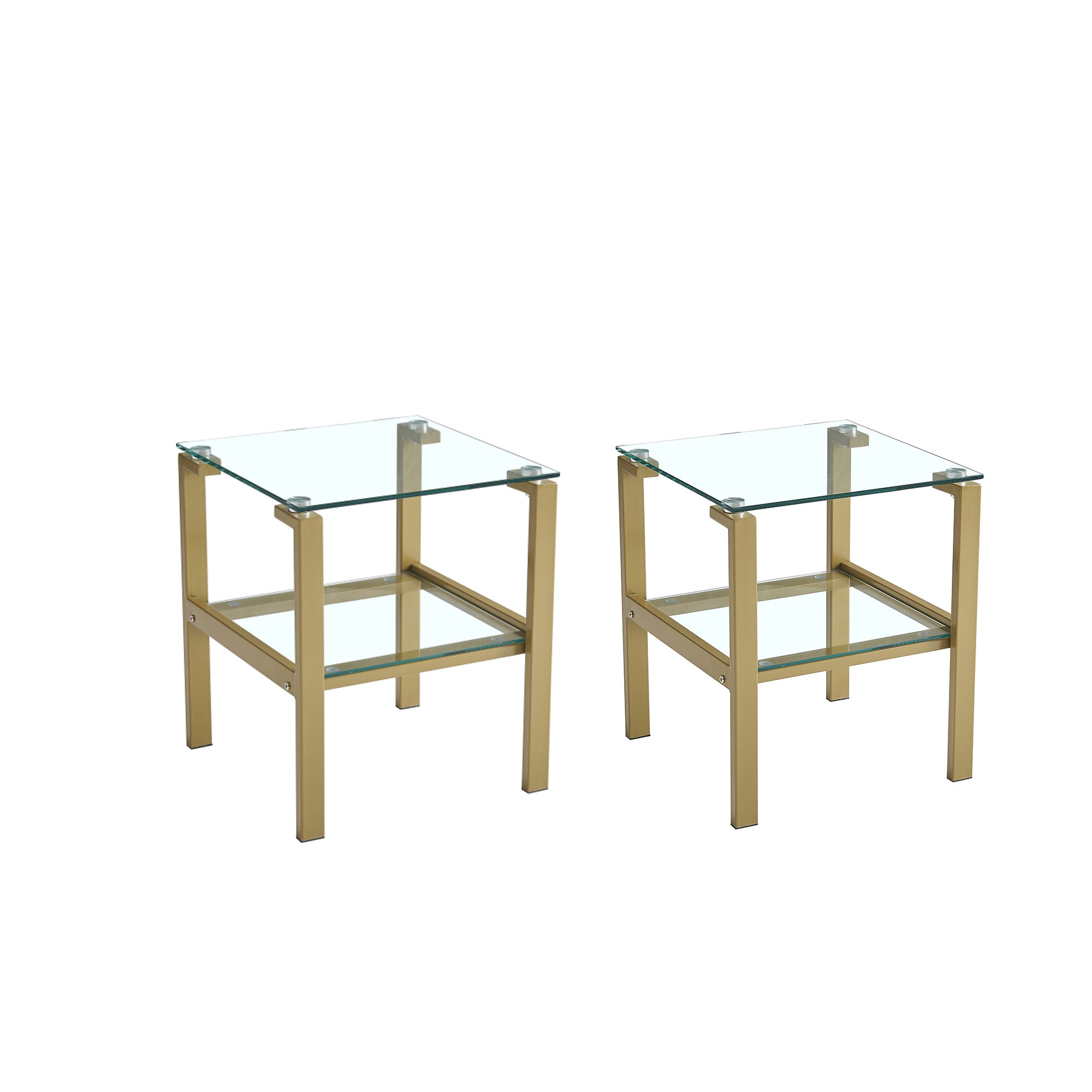 2-Piece Gold End Table , Tempered Glass Sofa Table with Golden Leg