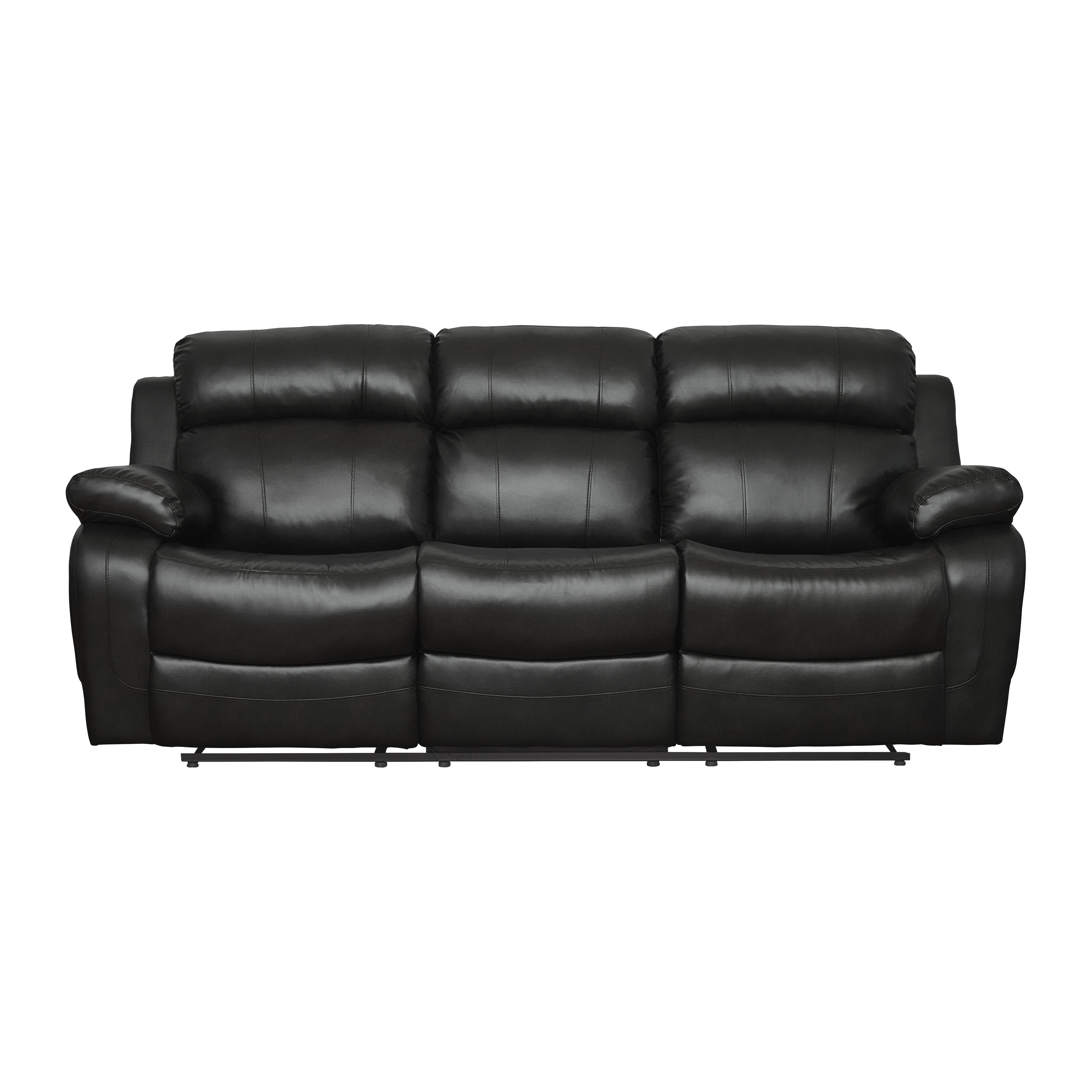 Contemporary Black Faux Leather Upholstered 1pc Double Reclining Sofa w/ Center Drop-Down Cup Holder Living Room Furniture