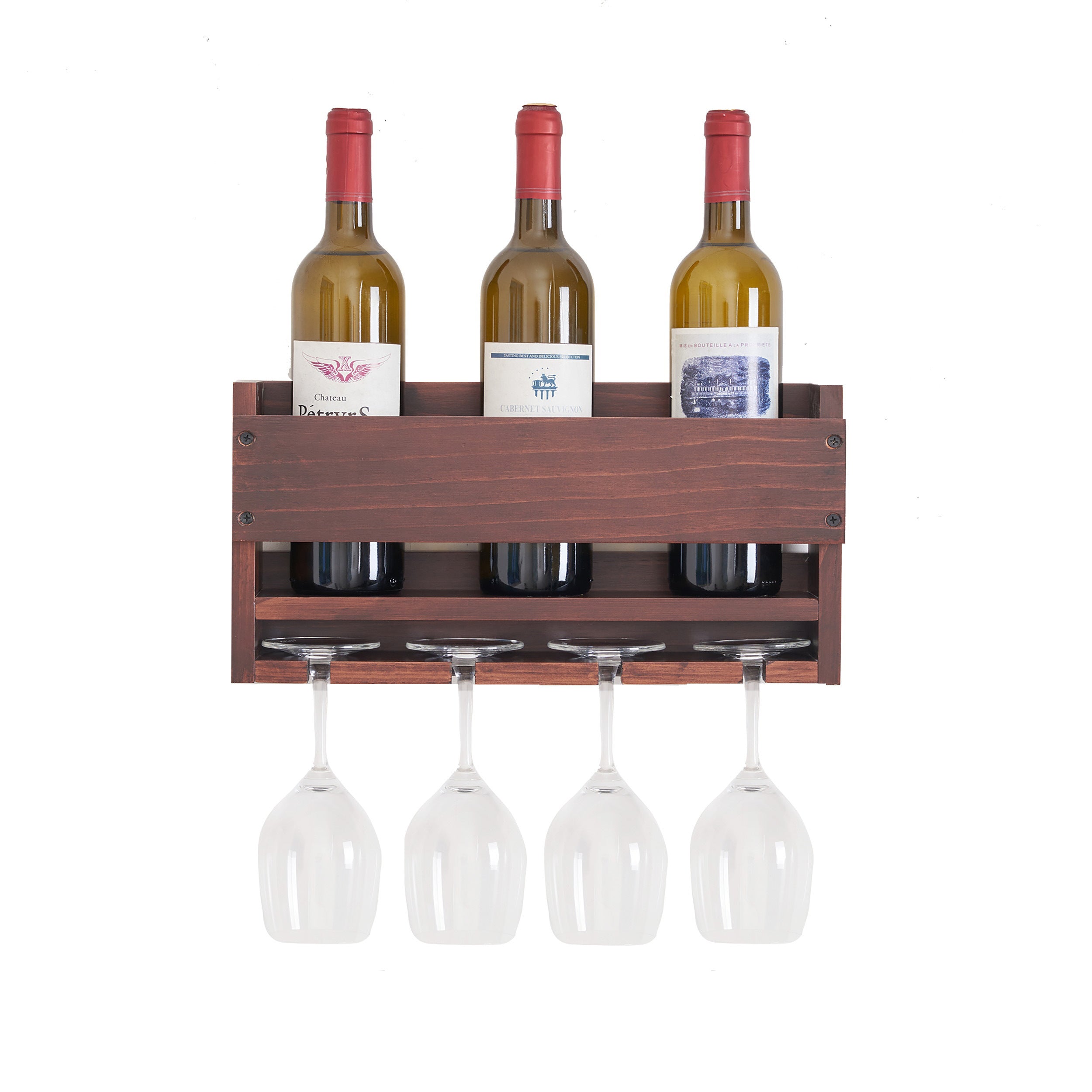 Wall-mounted wine rack with cup holder / wine racks countertop/PINE/Solid wood /Home wine rack//Living room wine rack