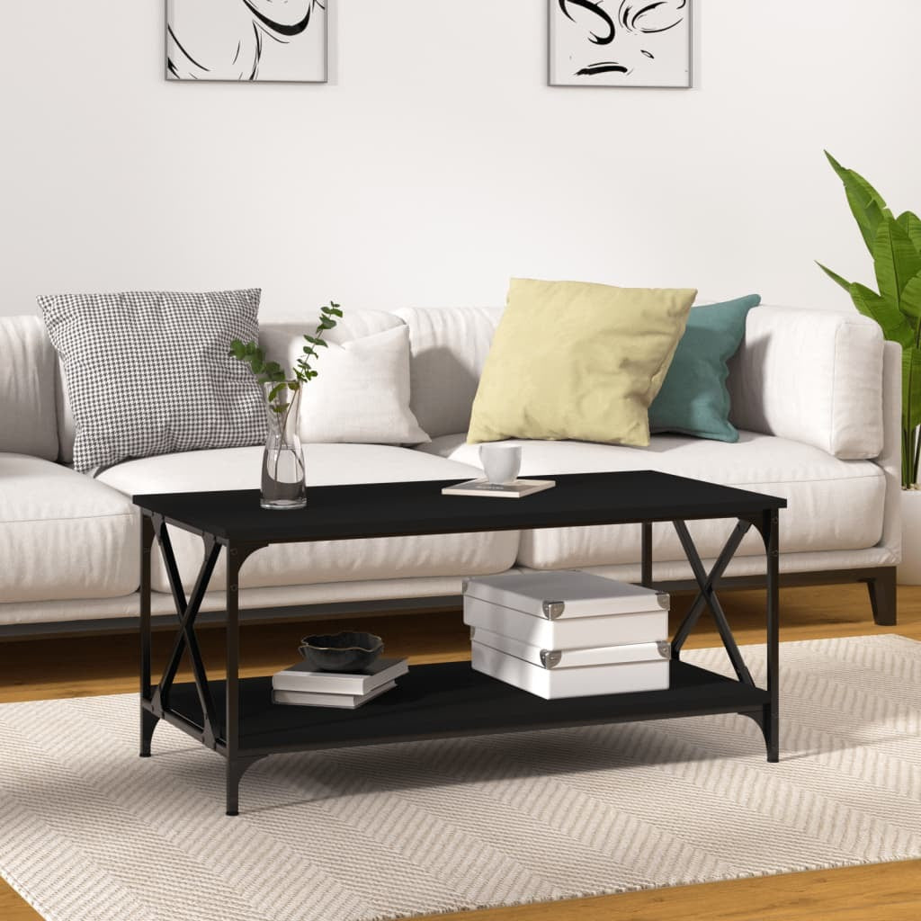 Coffee Table Black 39.4"x19.7"x17.7" Engineered Wood and Iron