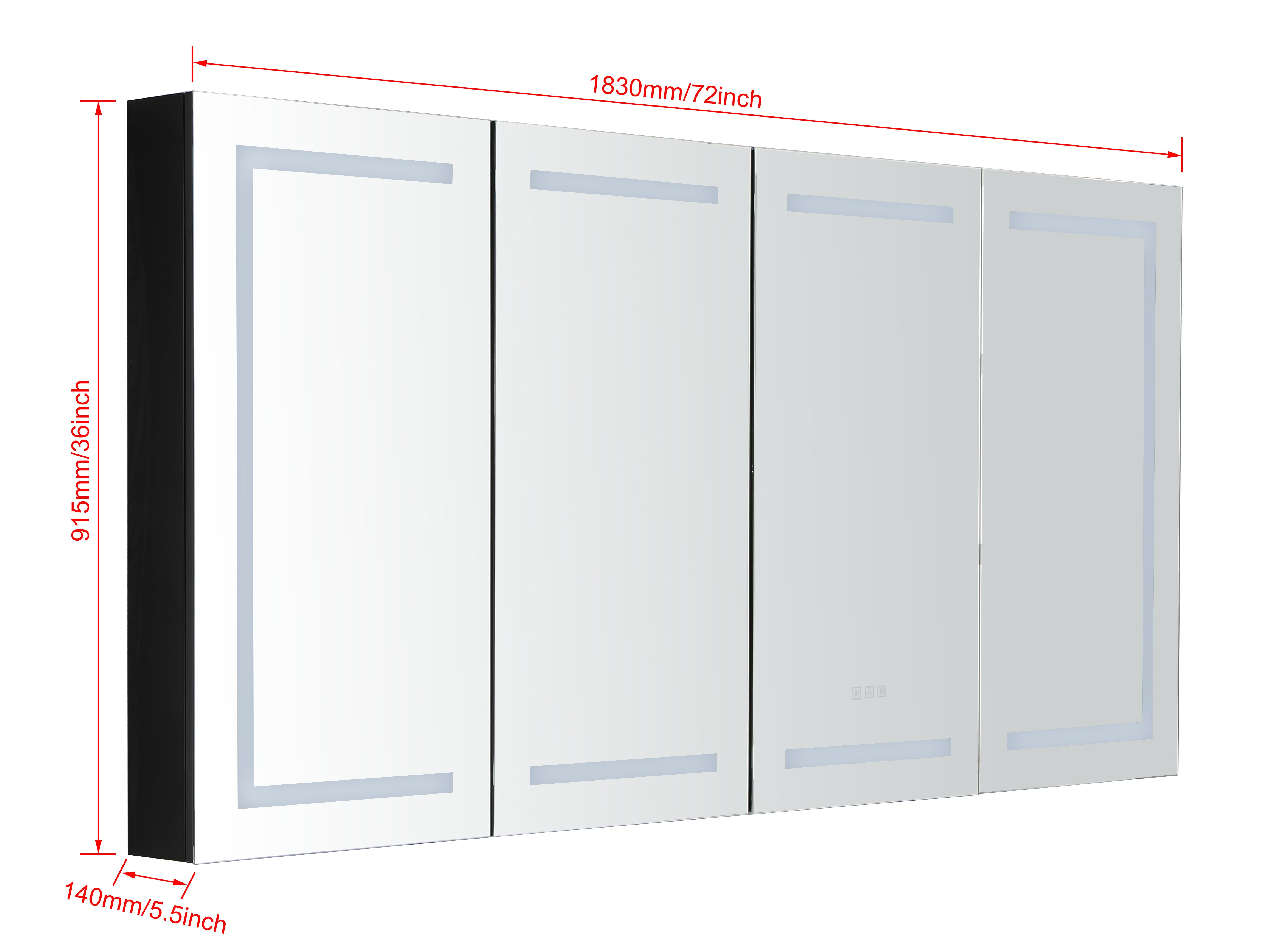 72" x 36" Aluminum Medicine Cabinet with LED-Backlit Mirror