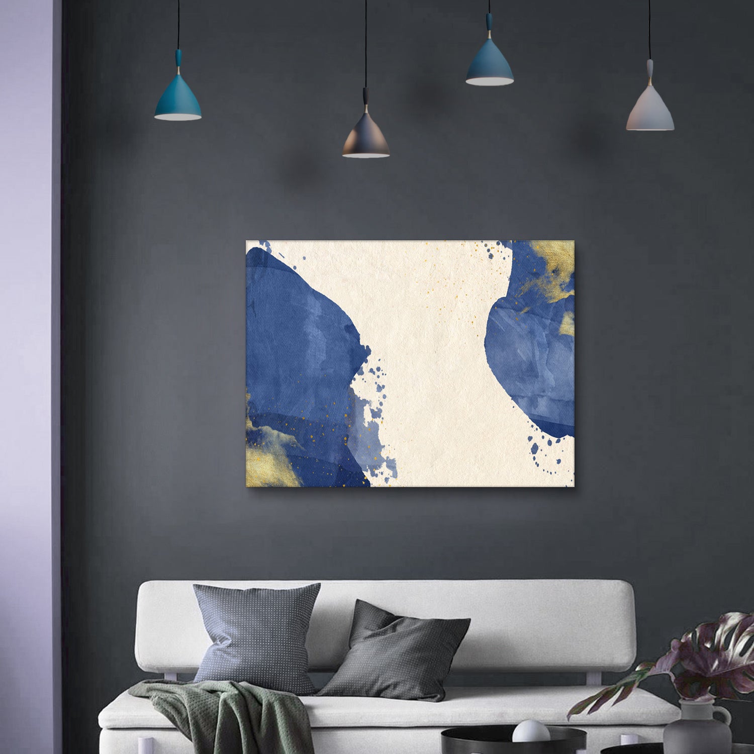 Framed Canvas Wall Art Decor Abstract Painting, Blue and White Color Decoration For Office Living Room, Bedroom Decor-Ready To Hang