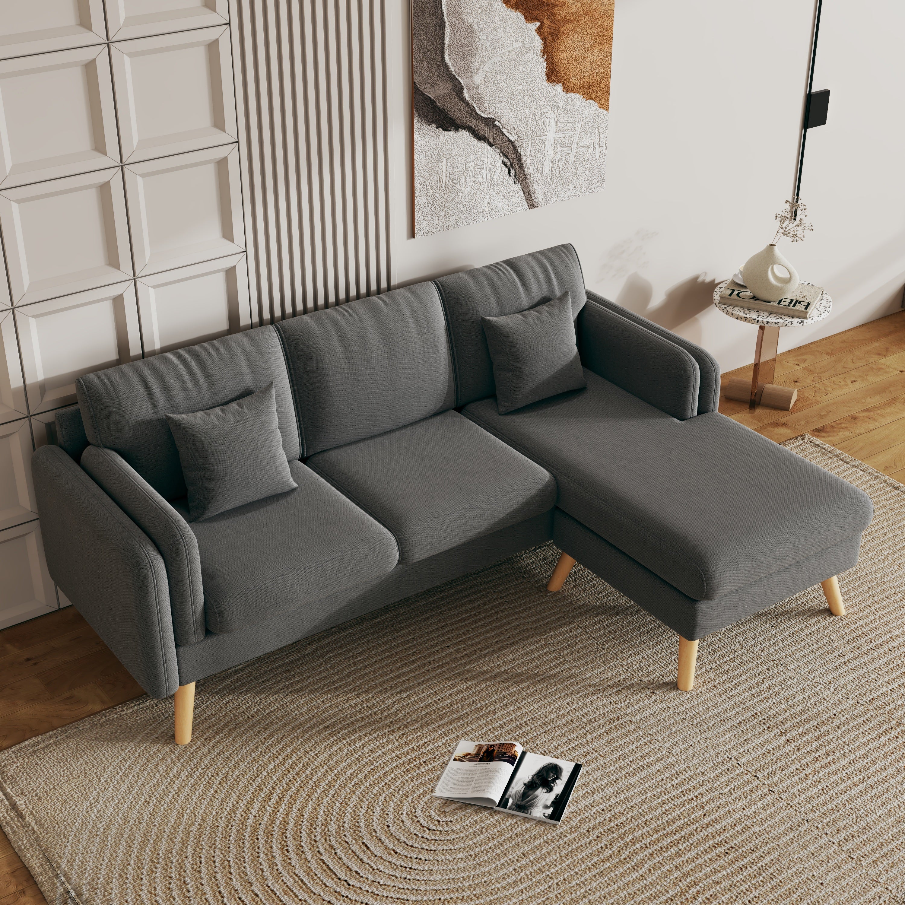 3020 L-shaped sofa with footrests can be left and right interchangeable plus double armrests 84.6"dark gray sofa suitable for living room apartment