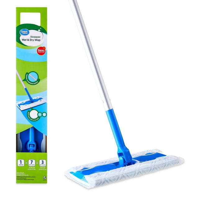 Great Value Wet & Dry Mop Sweeper Kit, 1 Mop Kit, 10 Pad Refills