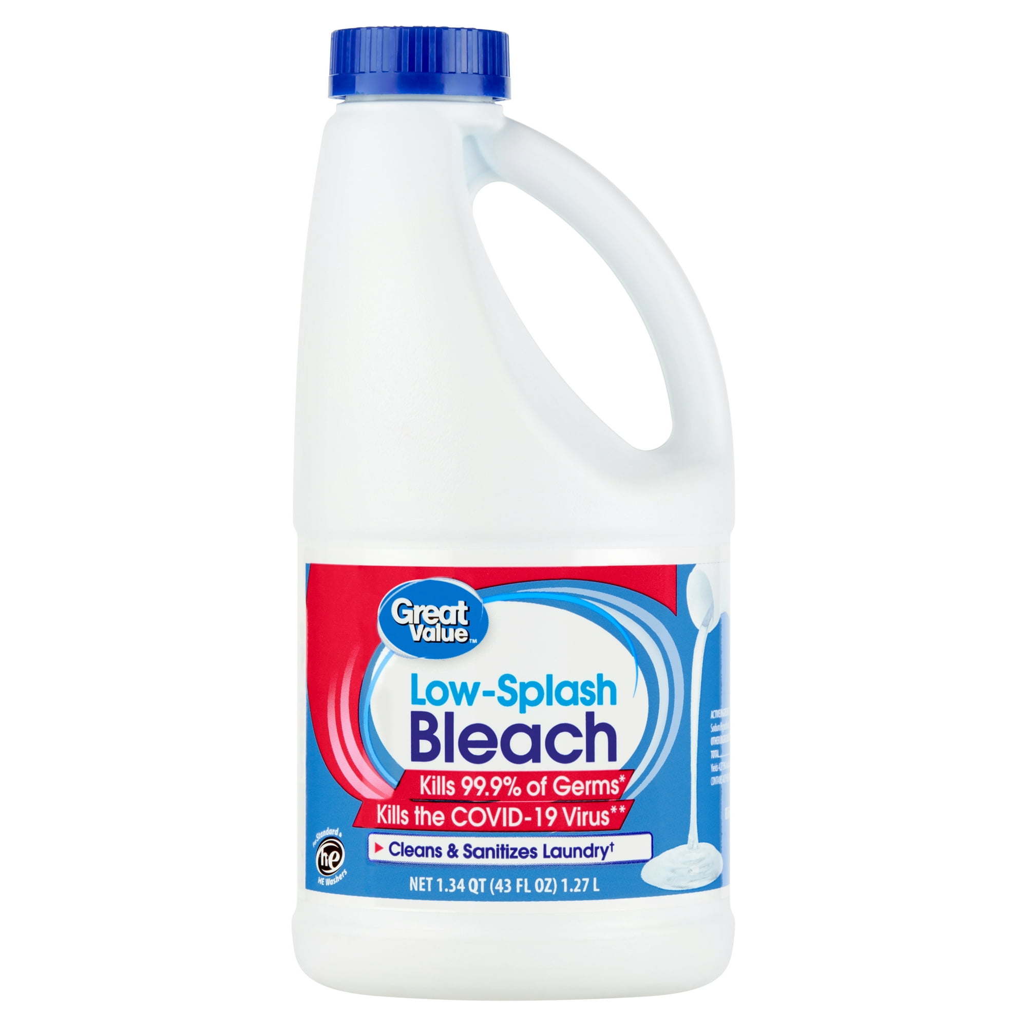 Great Value Low-Splash Bleach, 43 fl oz