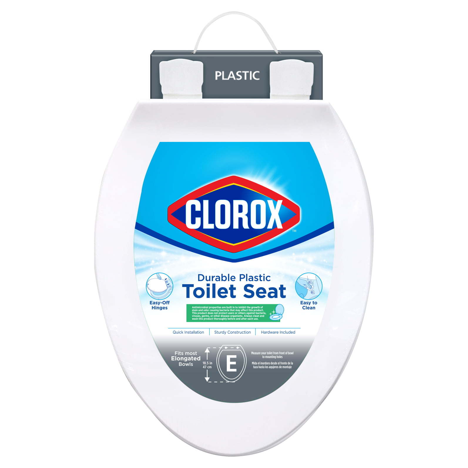 Clorox Antimicrobial Elongated Plastic Toilet Seat with Easy-off Hinges