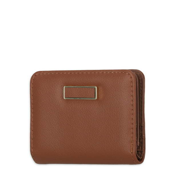 Time and Tru Women's Sharon Two Fold Wallet Vinyl Solid Brown