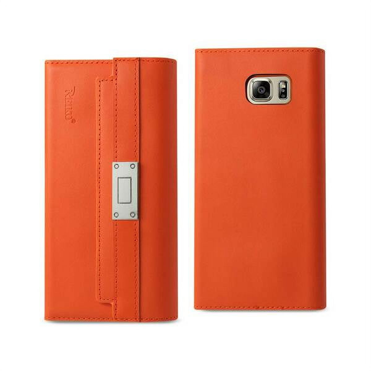 Samsung Galaxy Note 5 Genuine Leather Rfid Wallet Case And Metal Buckle Belt In Tangerine