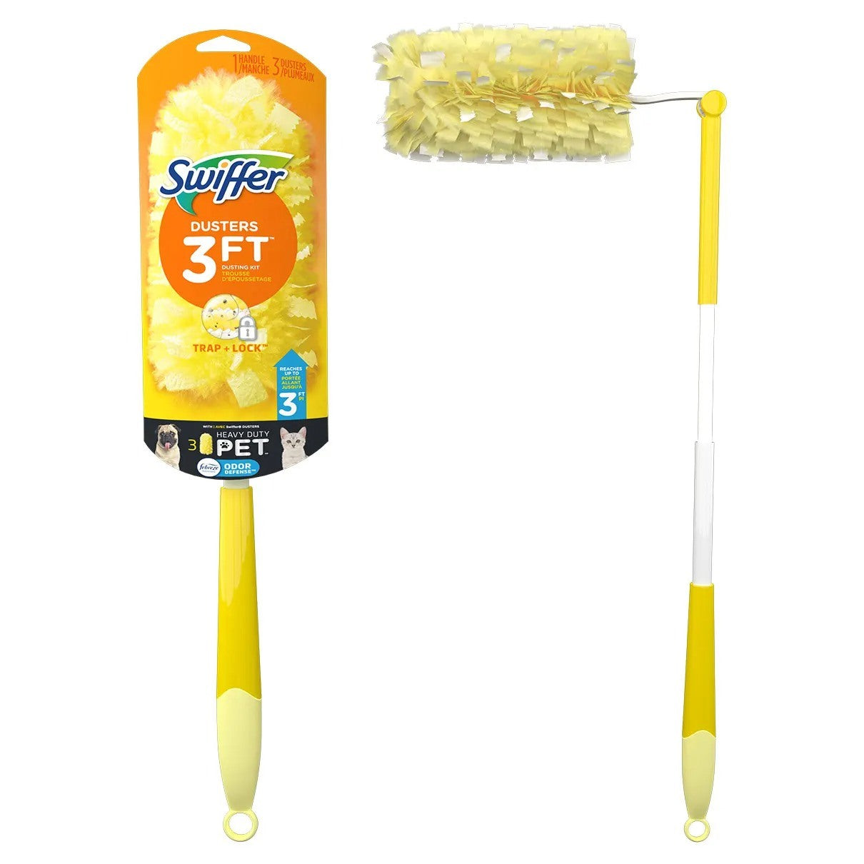 Swiffer Dusters Heavy Duty 3 ft Extendable Handle Dusting Kit Unscented (1 Duster, 3 Refills)