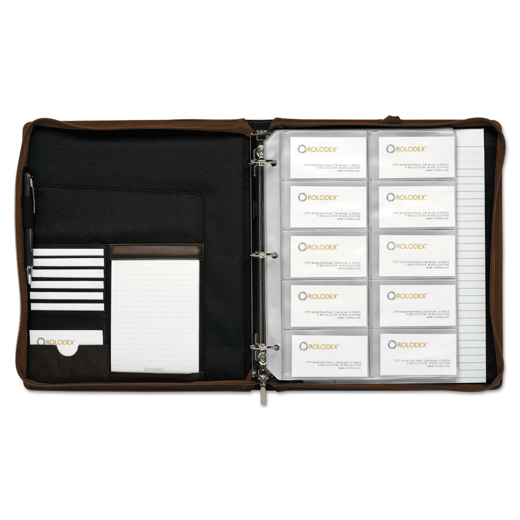 Rolodex Explorer Leather Organizer Business Card Book, 240-Card Cap., 11 x 13 1/2, Brown