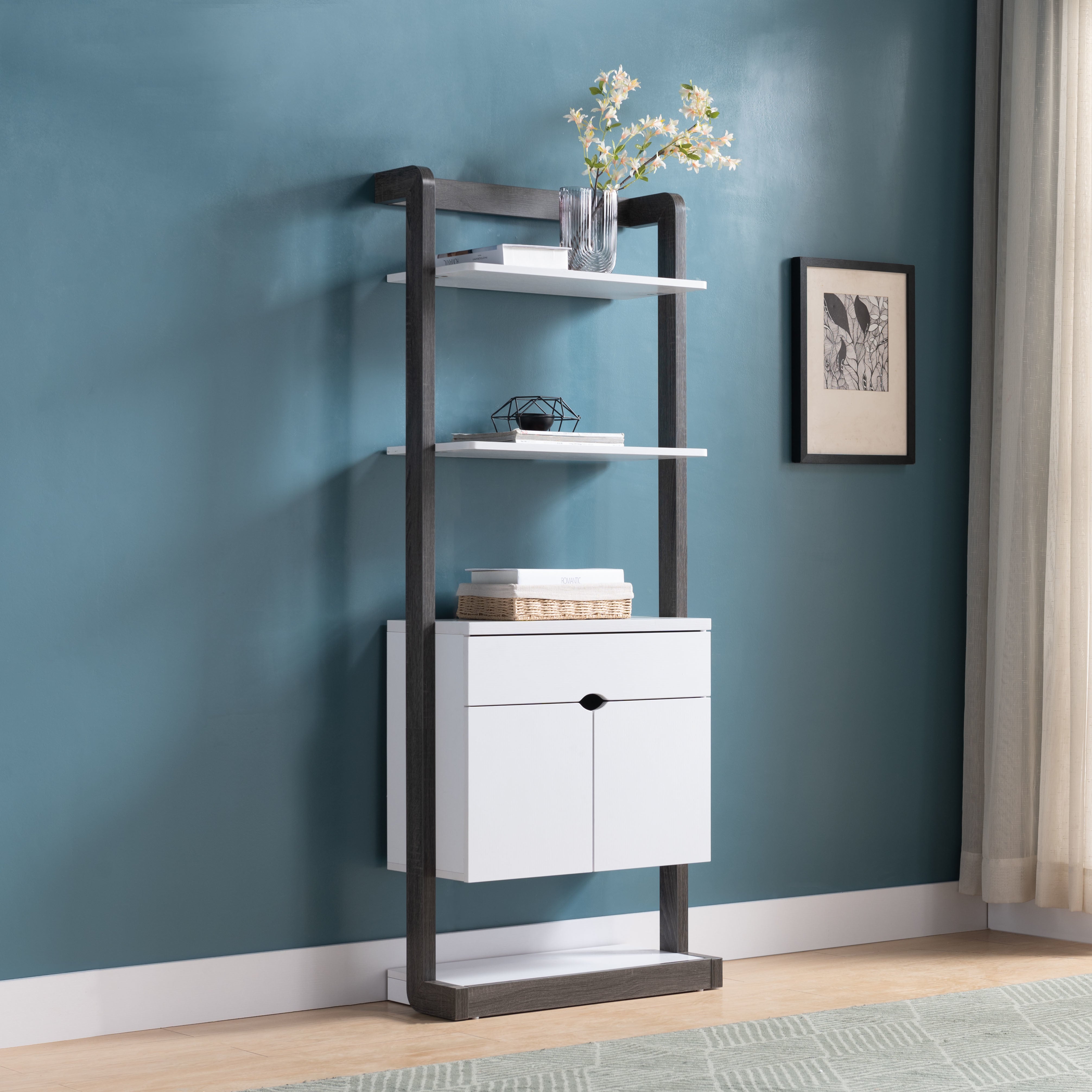 ID USA 213031 Bookcase Distressed Grey & White