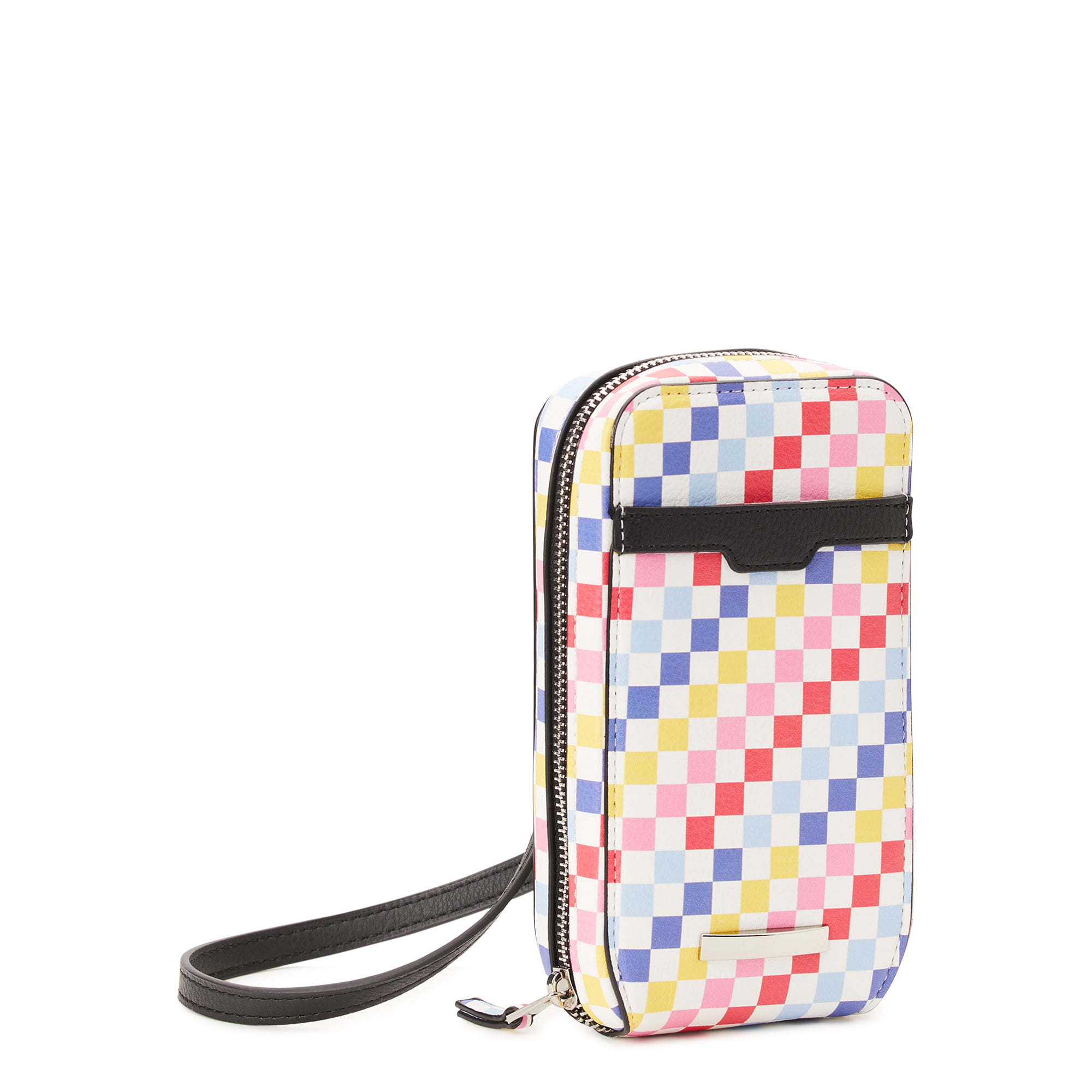 No Boundaries Women's Phone Zip Around Crossbody, Check