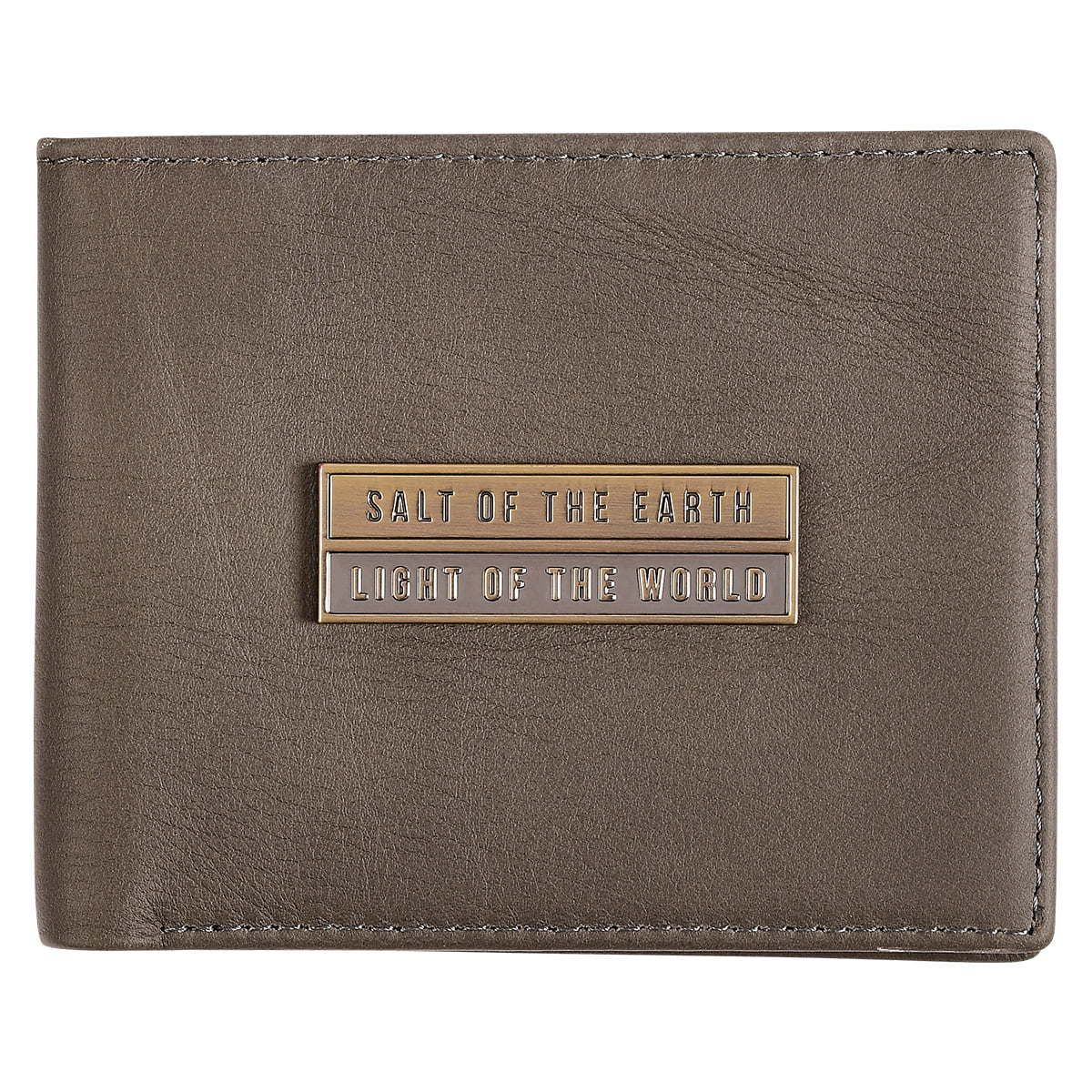 Christian Art Gifts Genuine Full Grain Leather RFID Blocking Scripture Wallet for Men: Salt of the Earth - Matthew 5:13 Inspirational Bible Verse Accessory for Credit Cards, Bills, ID, Photos, Gray