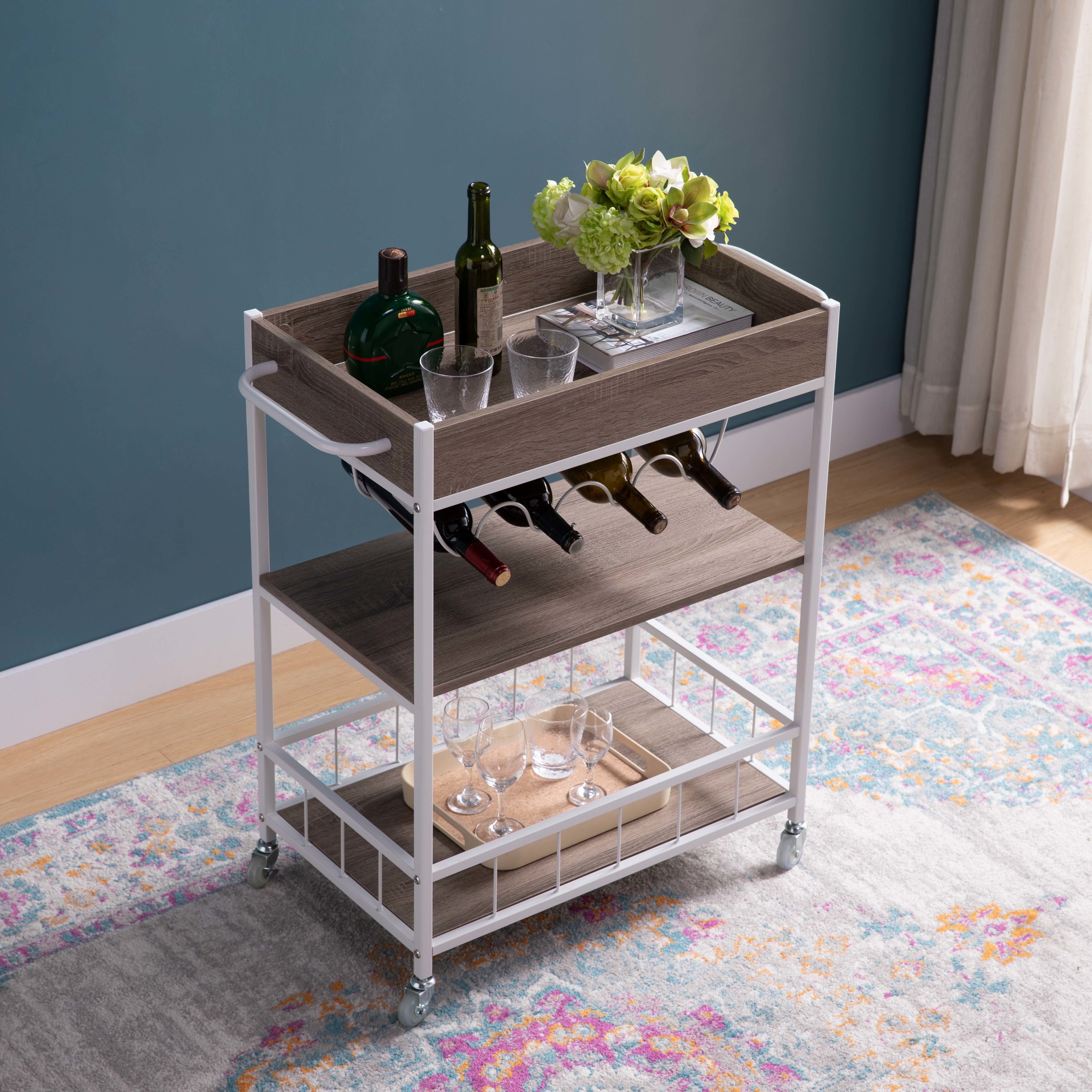 ID USA 223087 Kitchen Cart Dark Taupe & White